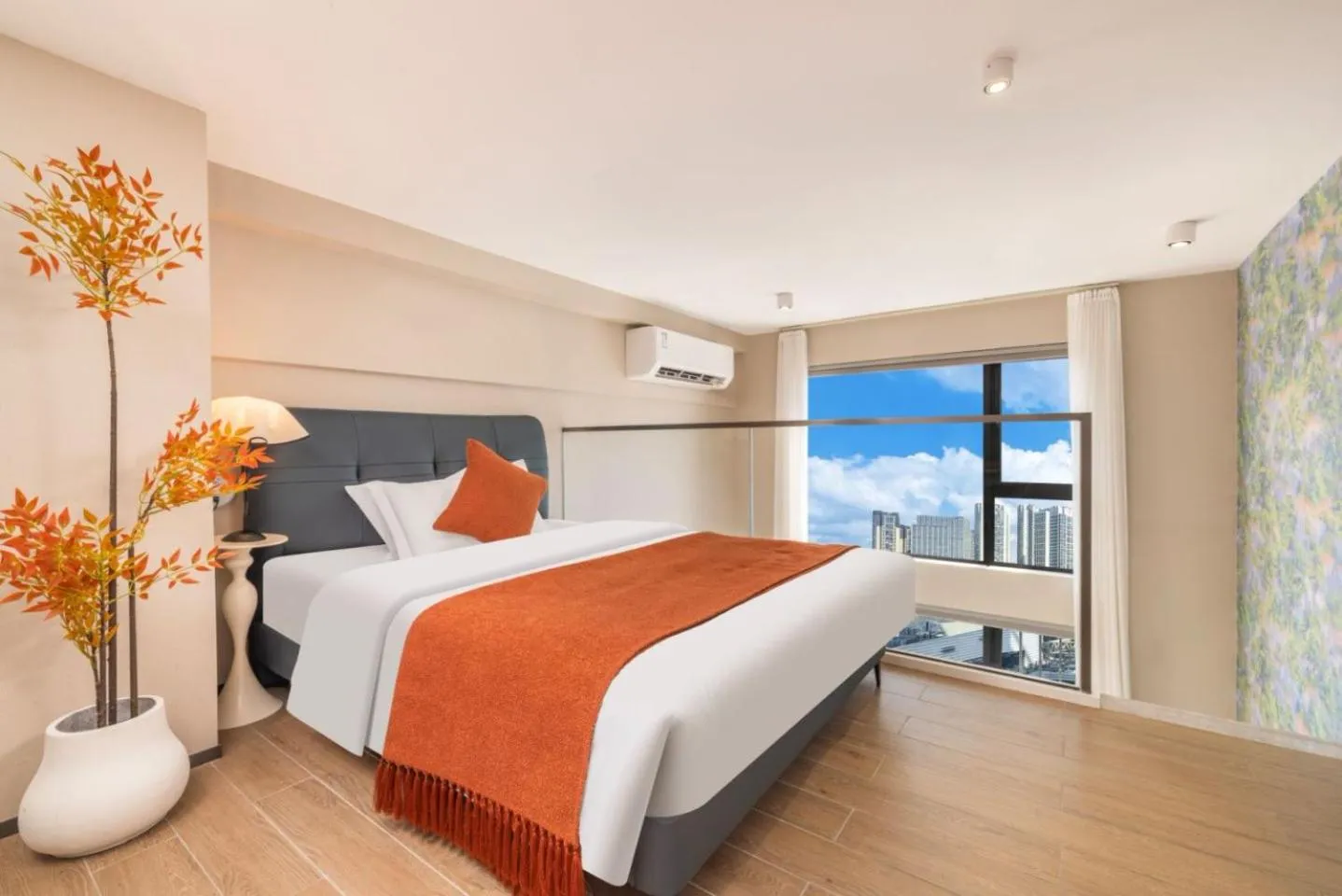 Bed in Mihua International Apartment - Guangzhou Yangang Subway Station Branch