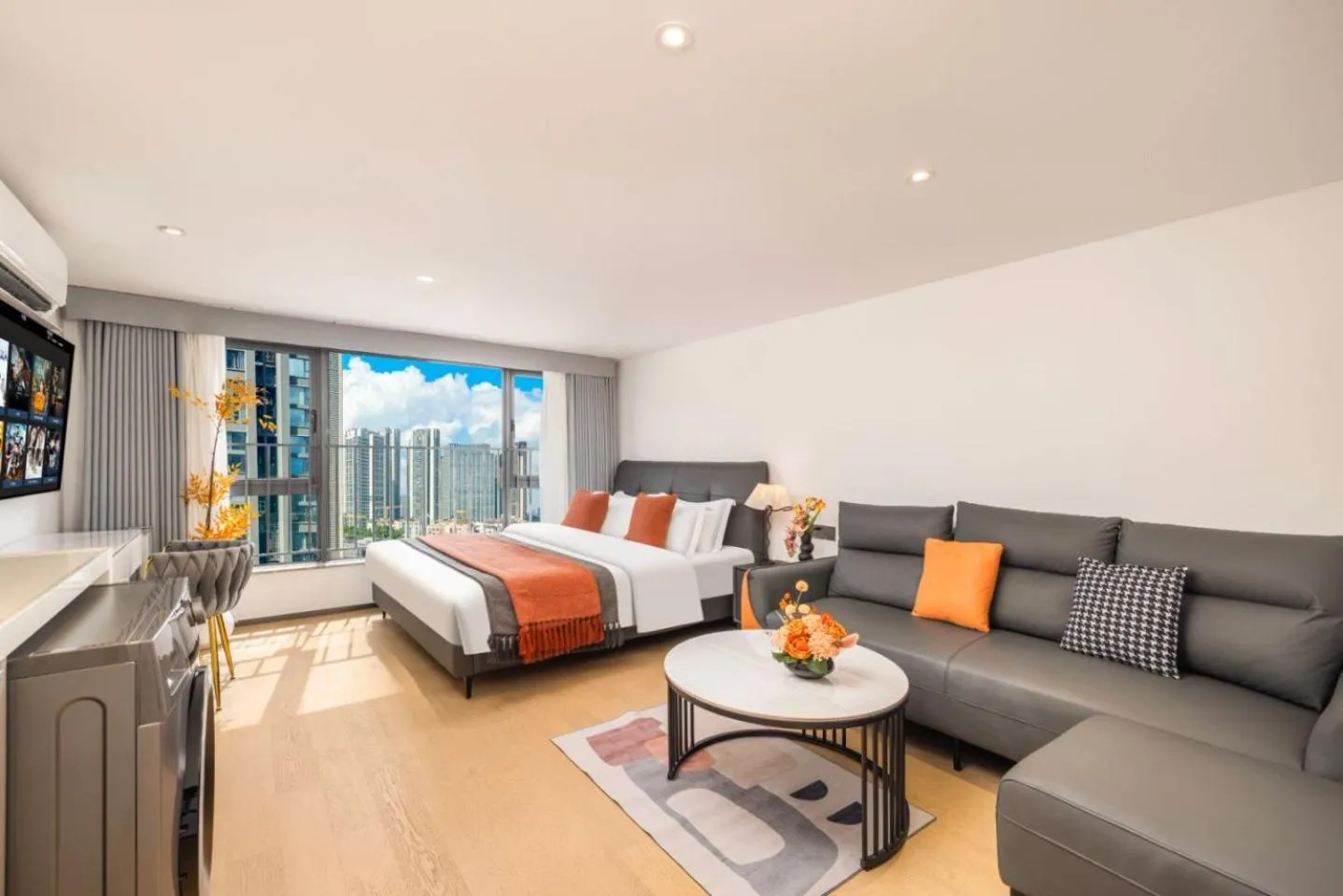 Bed in Mihua International Apartment - Guangzhou Yangang Subway Station Branch