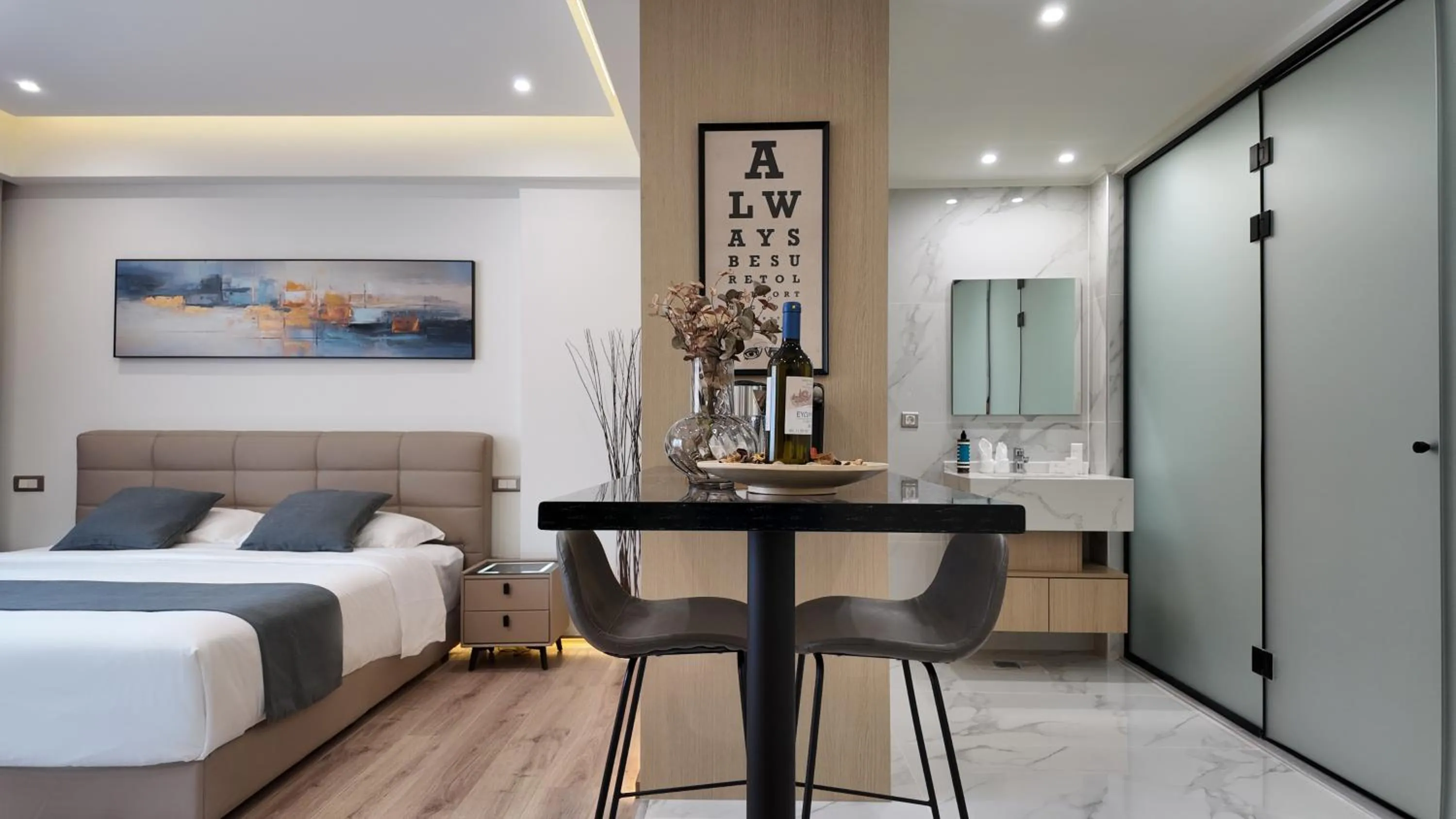 Seating area, Bed in CC LUX Suites in Piraeus Port