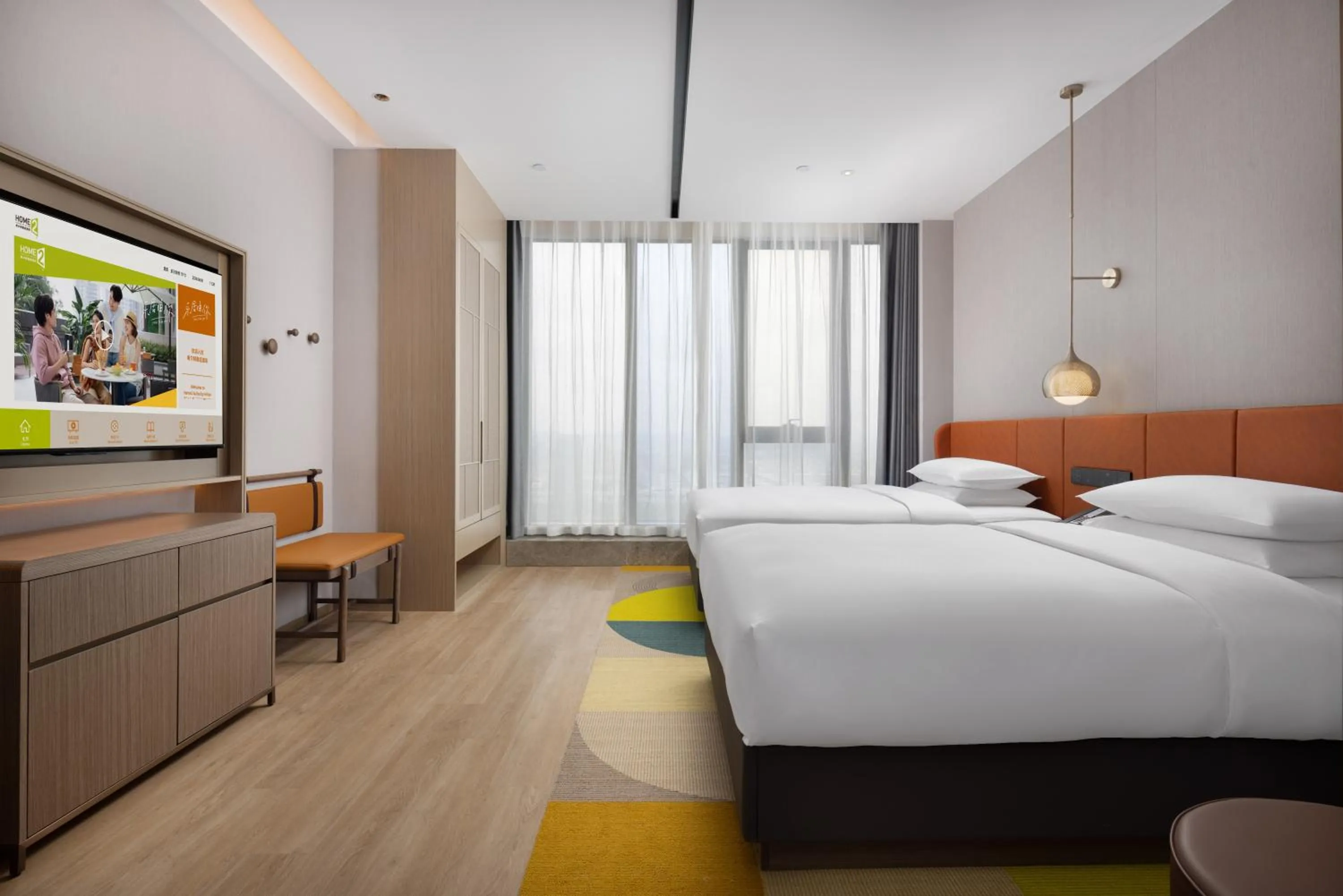 Bed in Home2 Suite by Hilton Yiwu World Trade Center