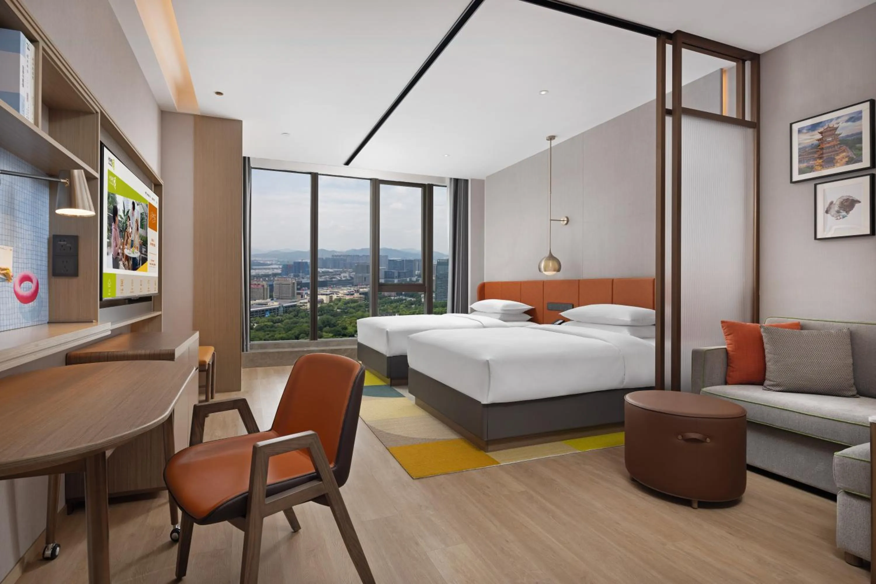 Photo of the whole room, Bed in Home2 Suite by Hilton Yiwu World Trade Center
