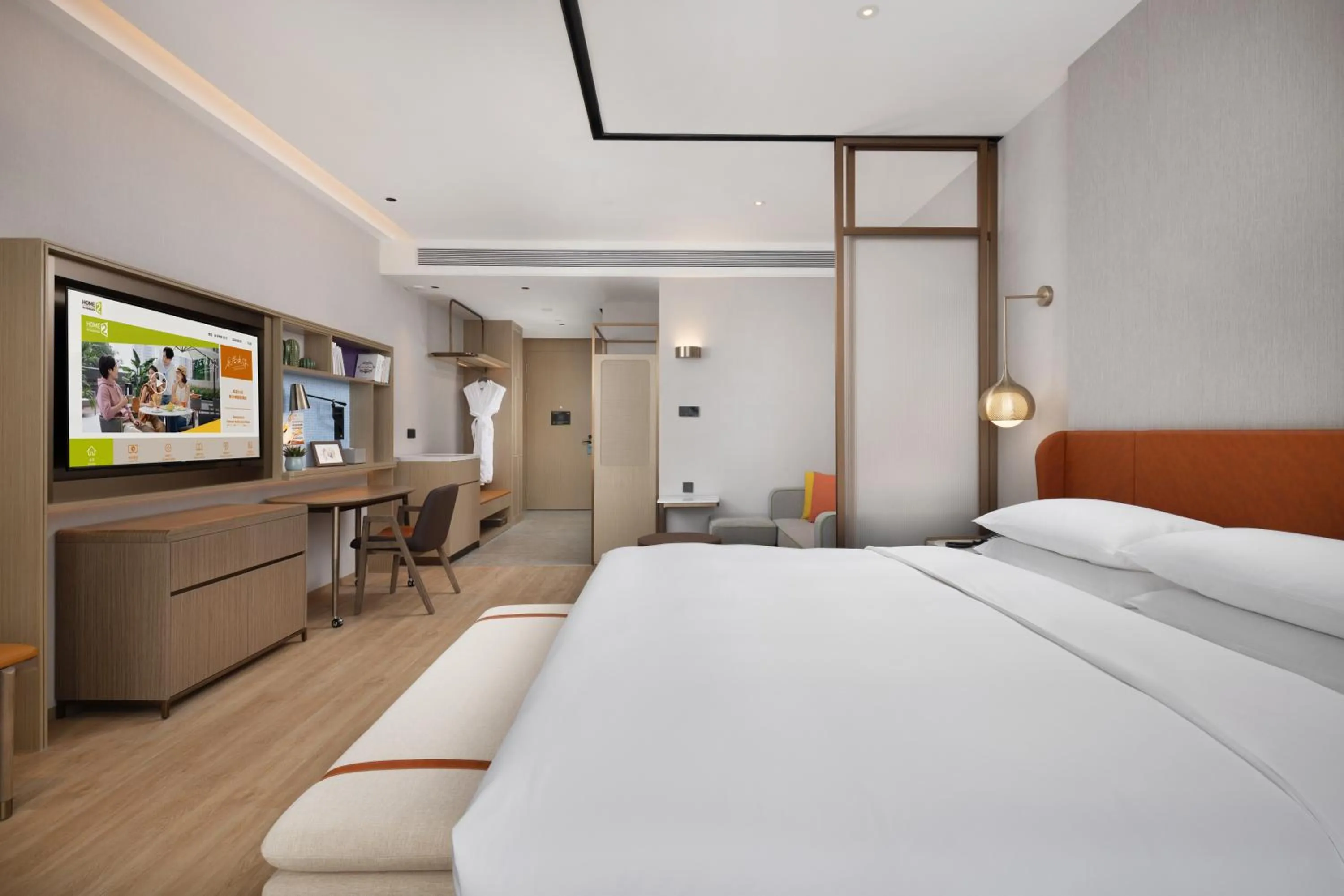 Bed in Home2 Suite by Hilton Yiwu World Trade Center