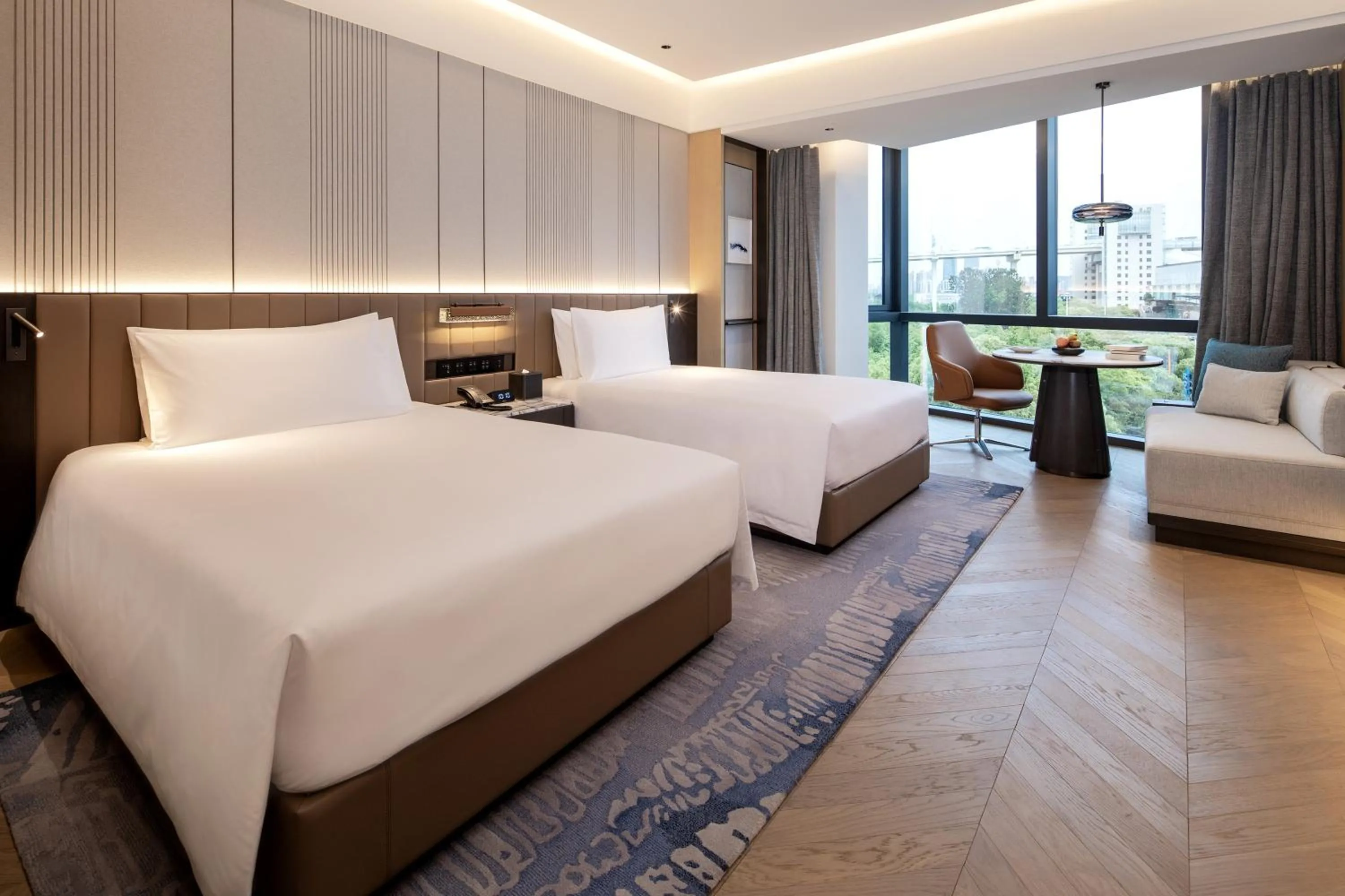 View (from property/room), Bed in Shanghai Expo RiverSide Hotel