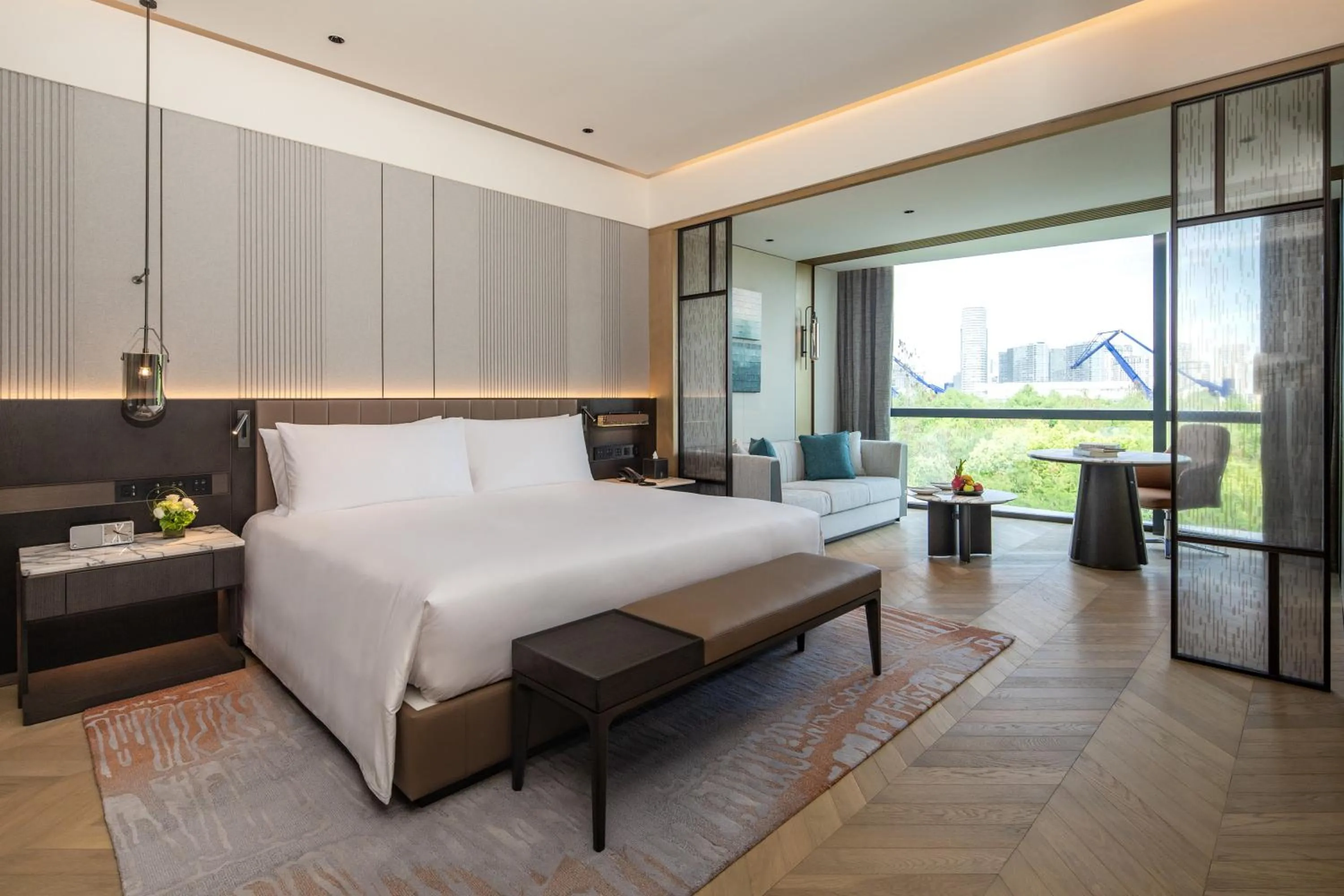 View (from property/room), Bed in Shanghai Expo RiverSide Hotel