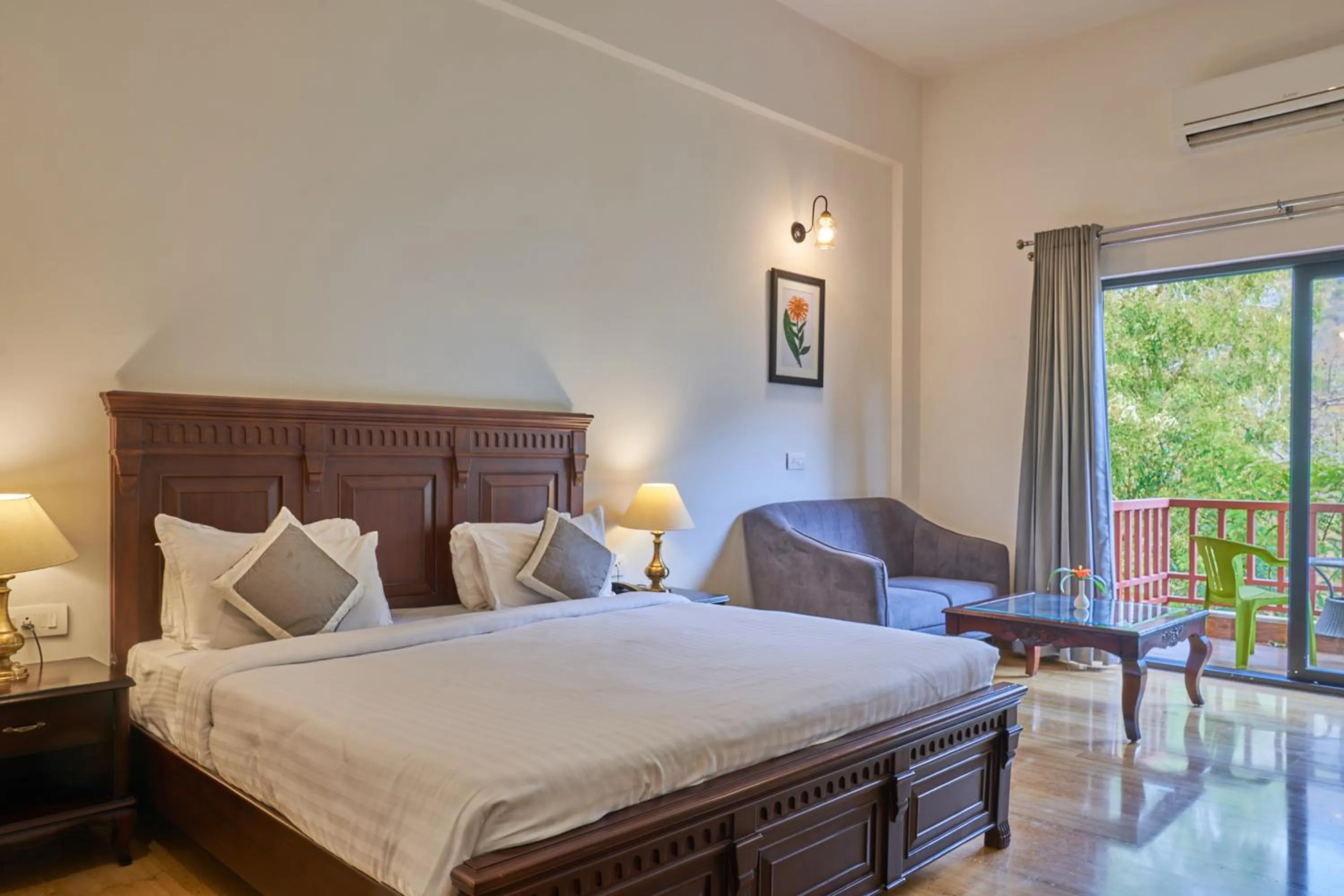 Bed in The Hunting Lodge - Luxury Resort in Udaipur