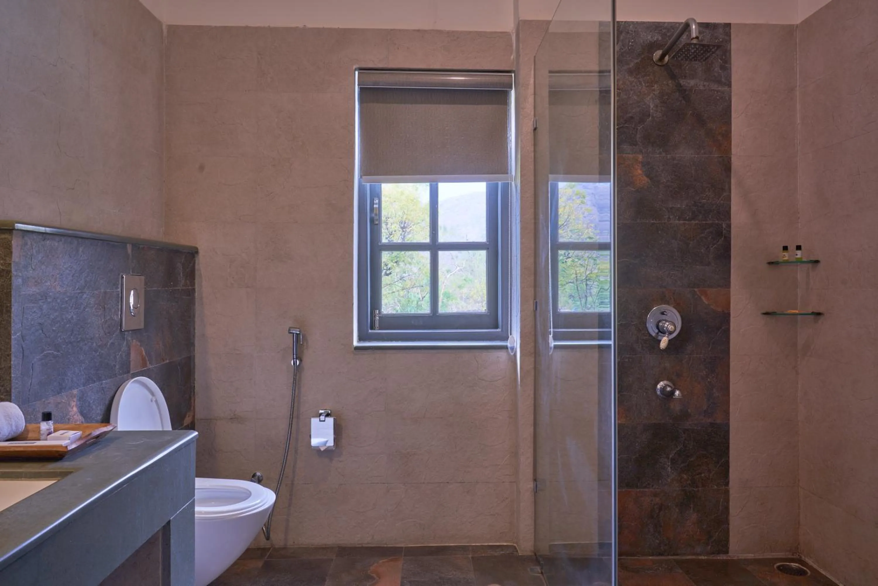 Shower in The Hunting Lodge - Luxury Resort in Udaipur