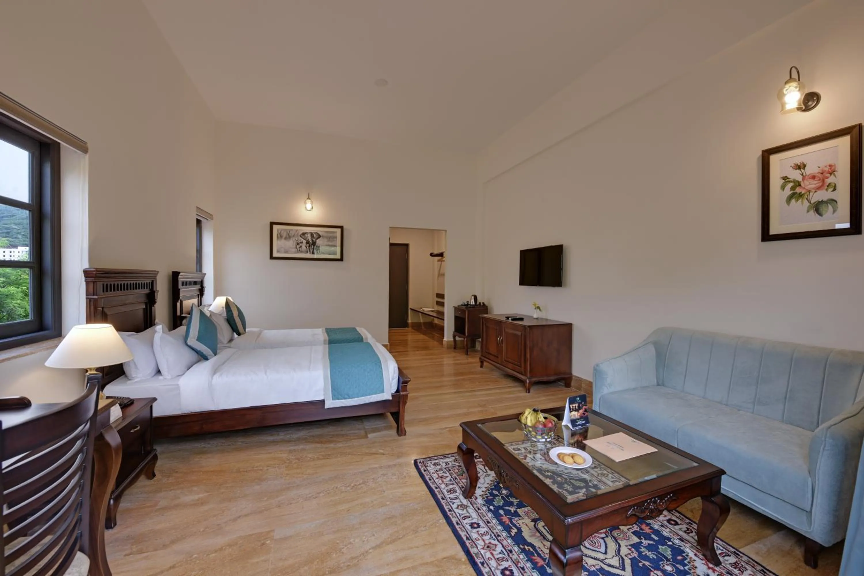 Bed in The Hunting Lodge - Luxury Resort in Udaipur