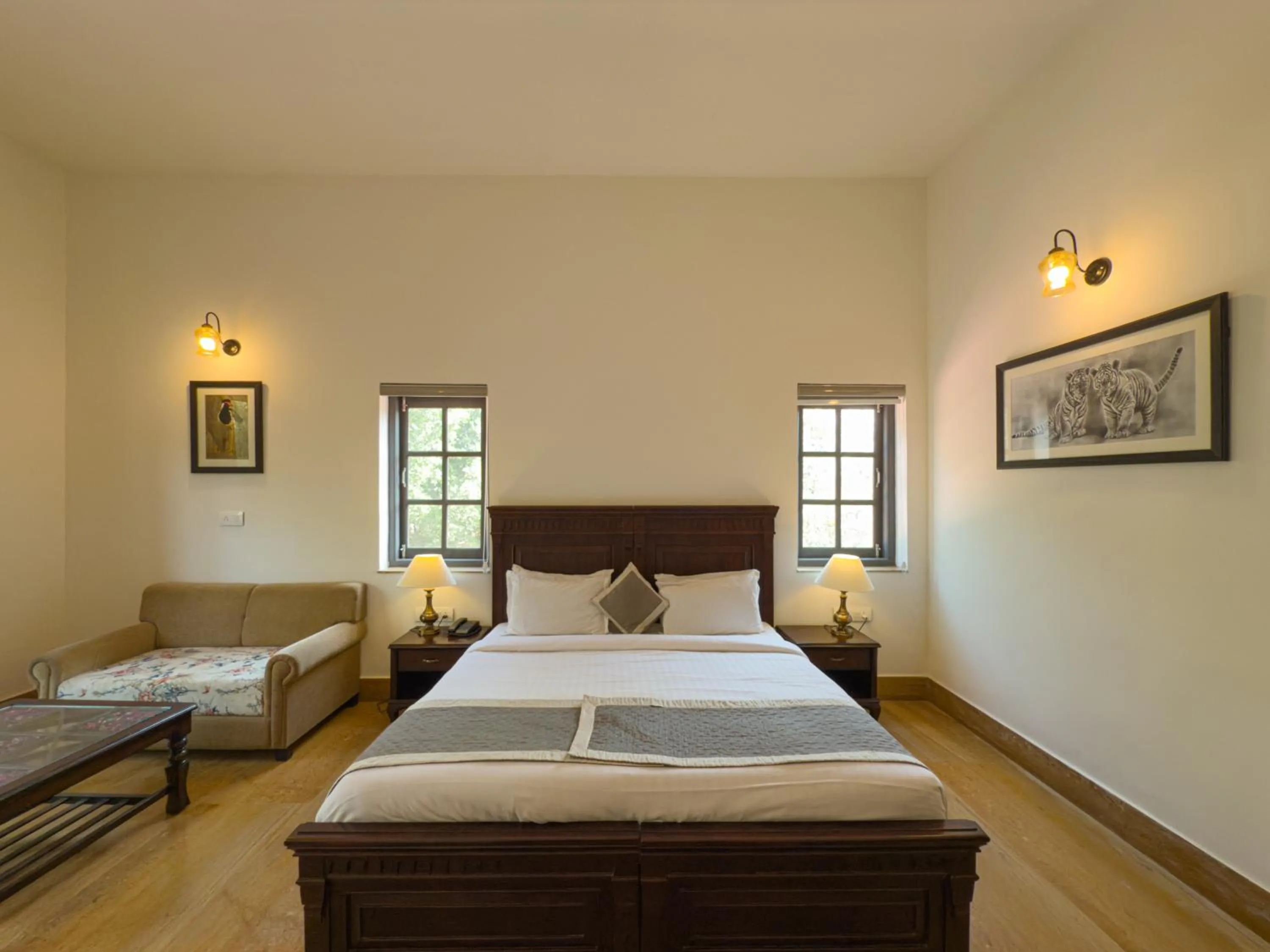 Bed in The Hunting Lodge - Luxury Resort in Udaipur