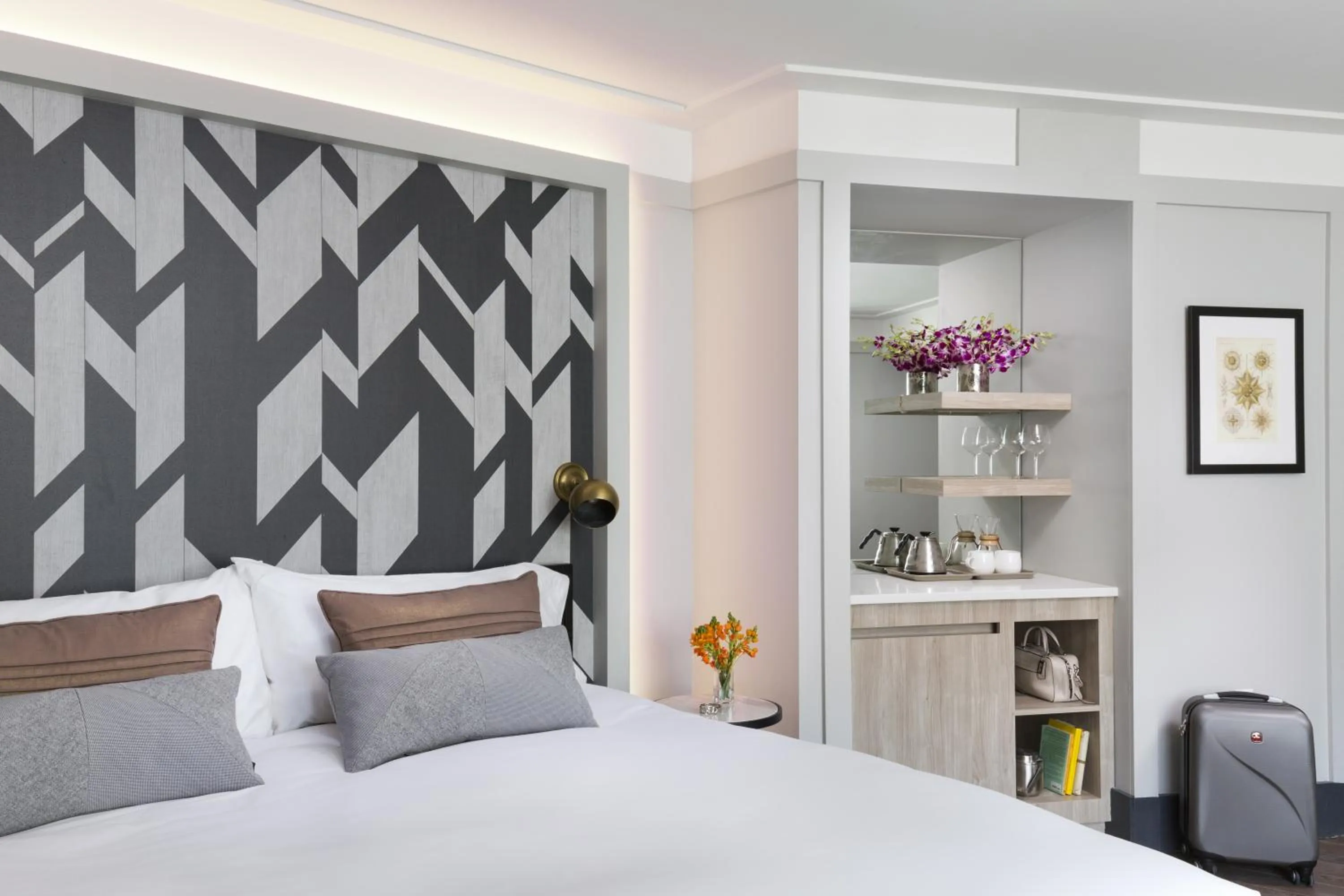 Decorative detail, Bed in The Tillary Hotel Brooklyn