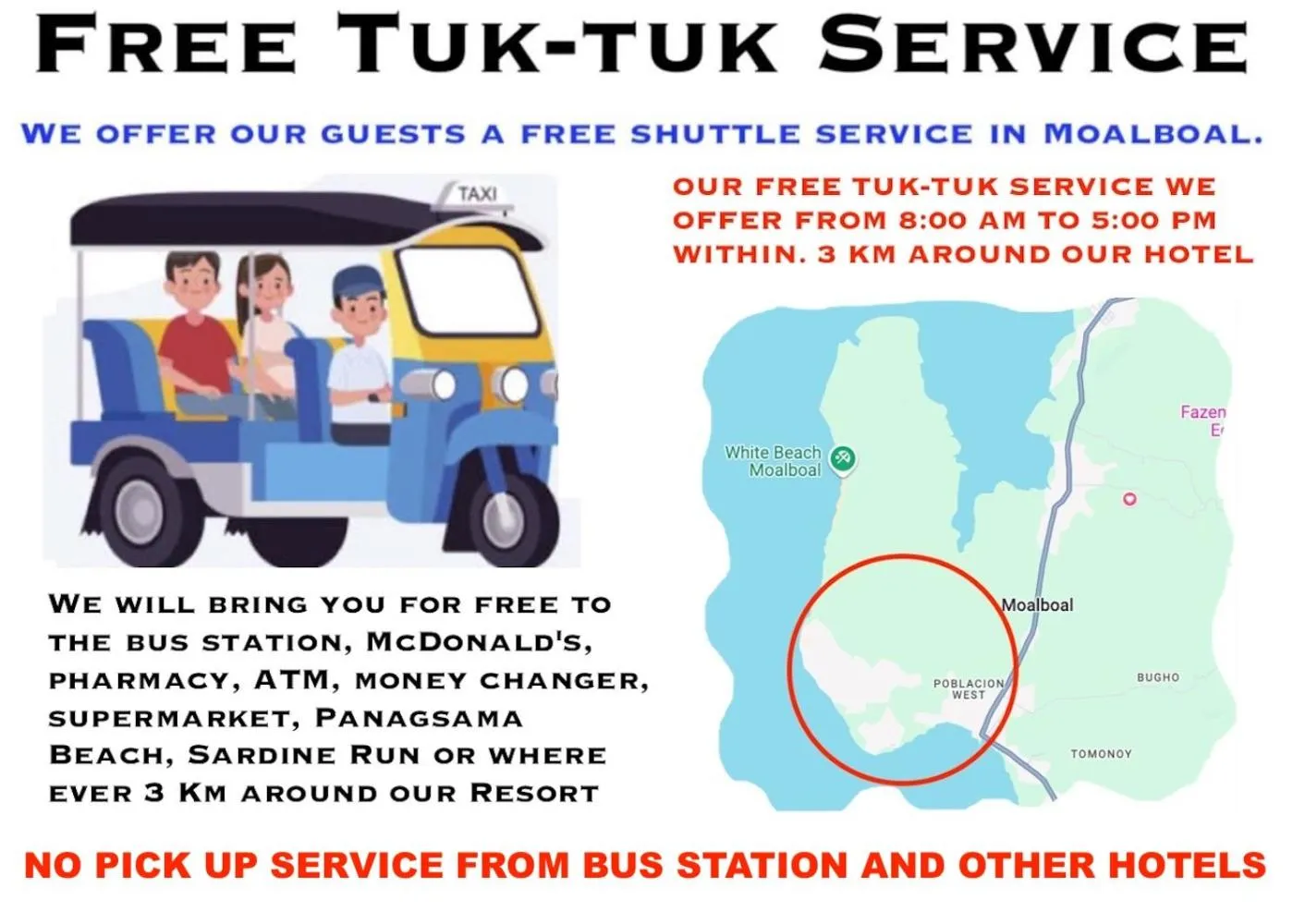 shuttle in Parrot Resort Moalboal