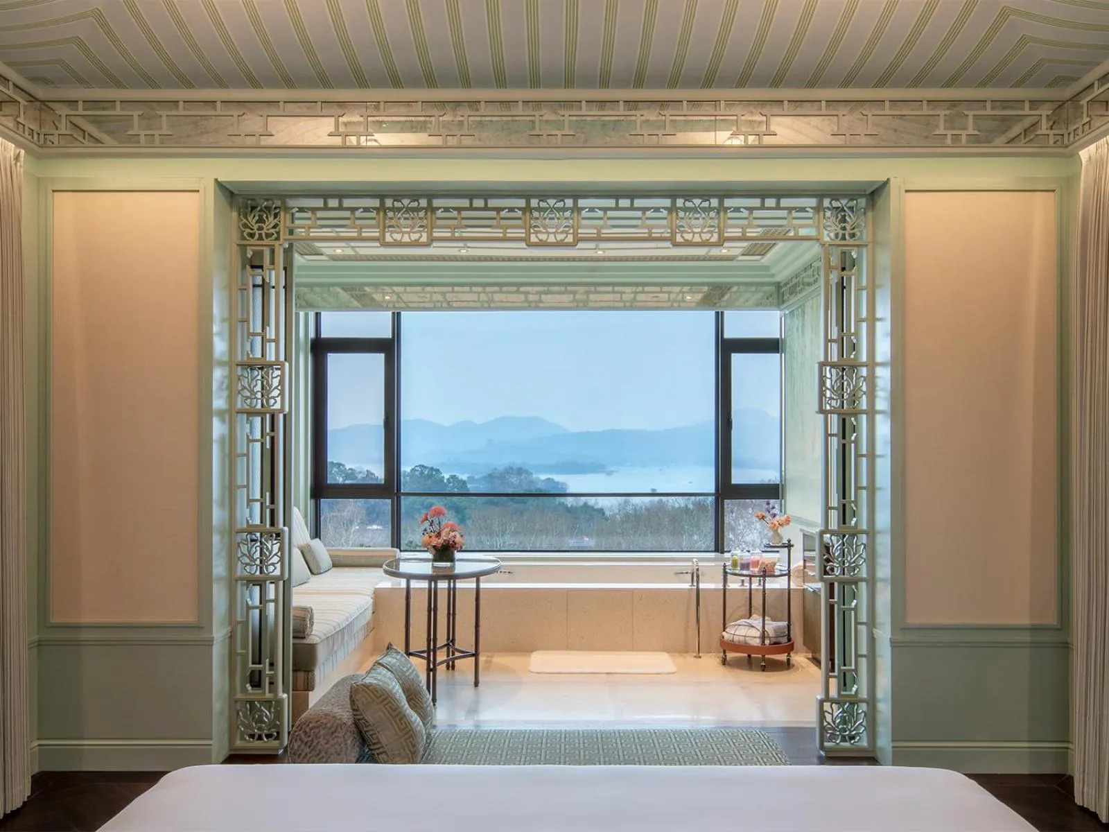 Natural landscape, Bed in The Silk Lakehouse, Shangri-La Hangzhou