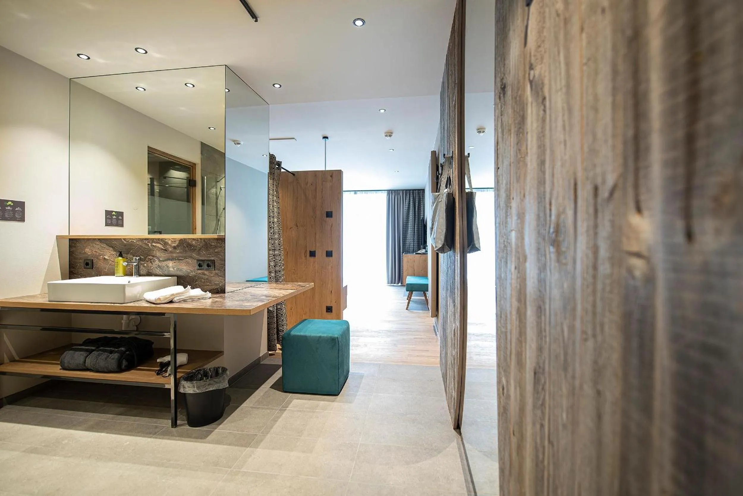 Bathroom, Bed in Vitalpina Hotel Waldhof