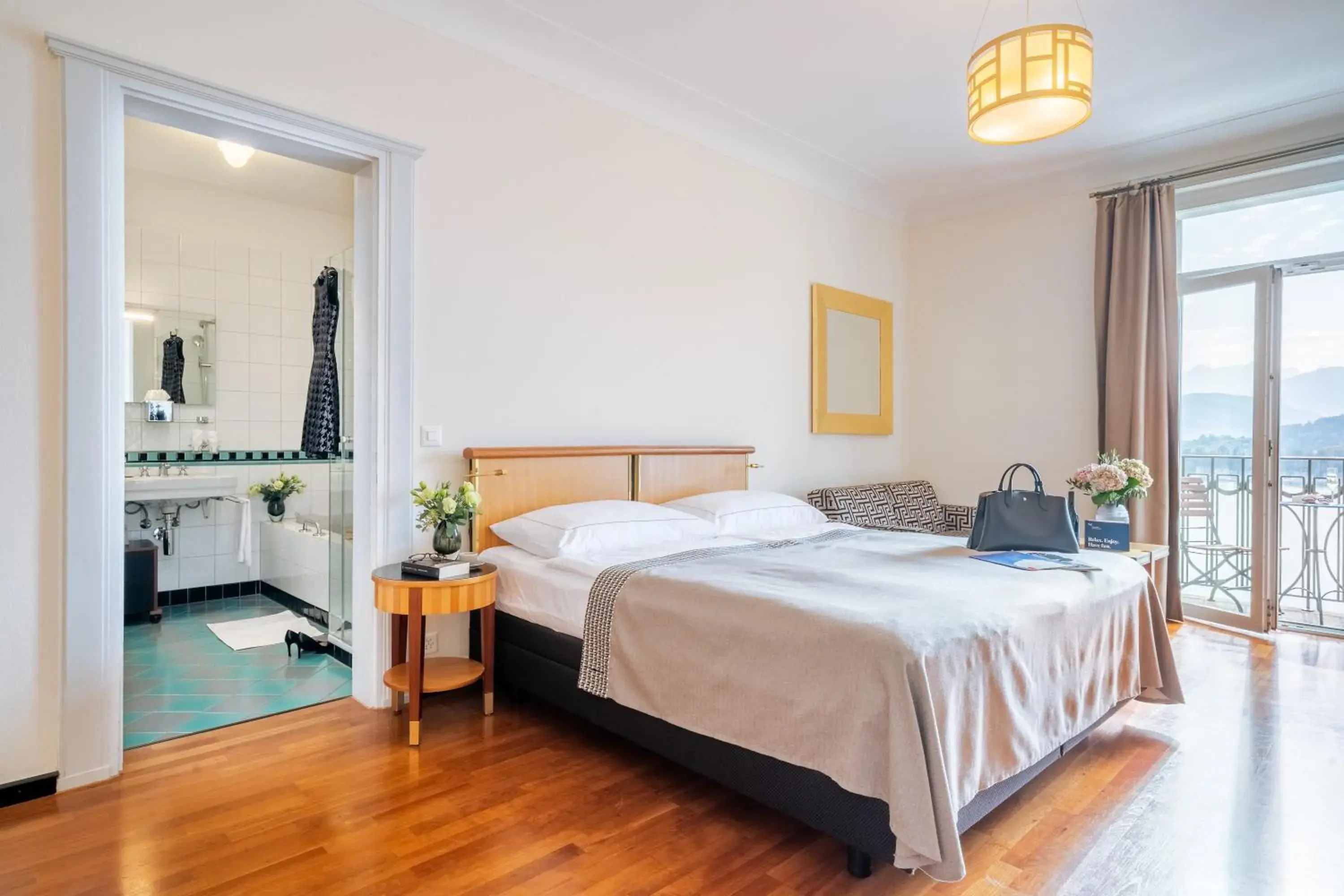 Bedroom, Bed in Art Deco Hotel Montana Luzern Bedroom, Bed in Art Deco Hotel Montana Luzern