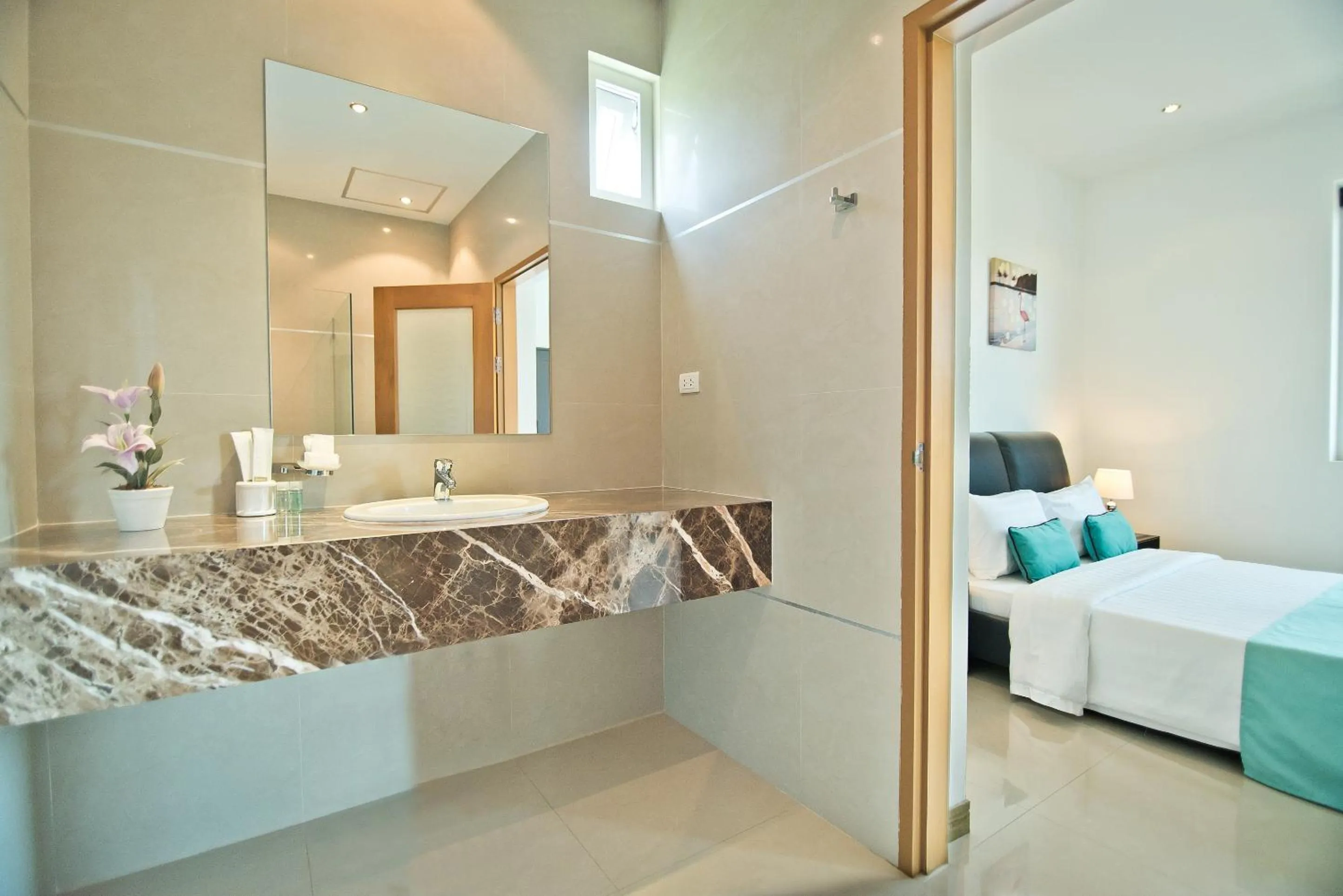 Bathroom, Bed in Tropicana Pool Villa