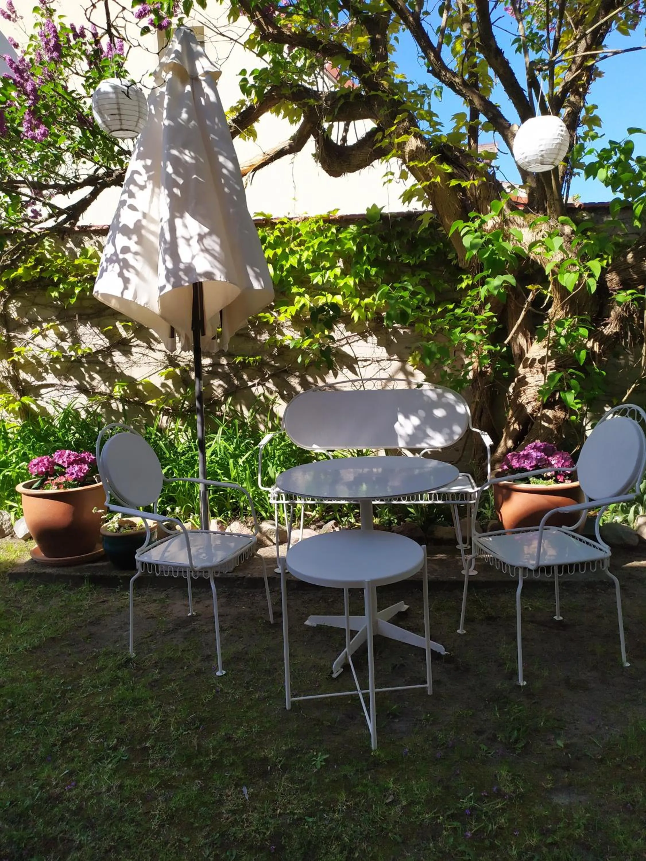Patio in SchlossparkFerienwohnungen Rheinsberg mit Garten