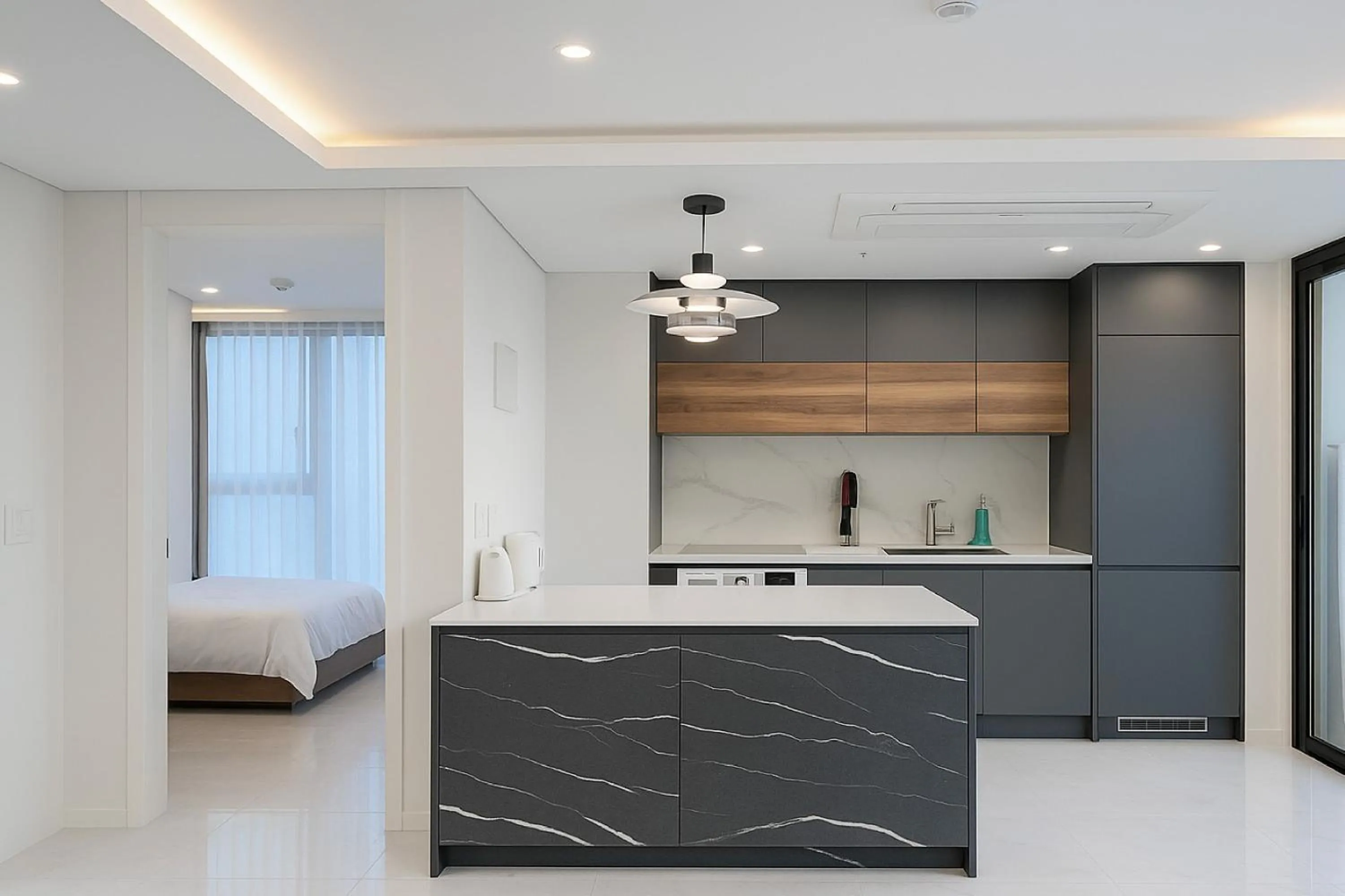 Kitchen or kitchenette, Bed in Zizel Suite Room Seocho