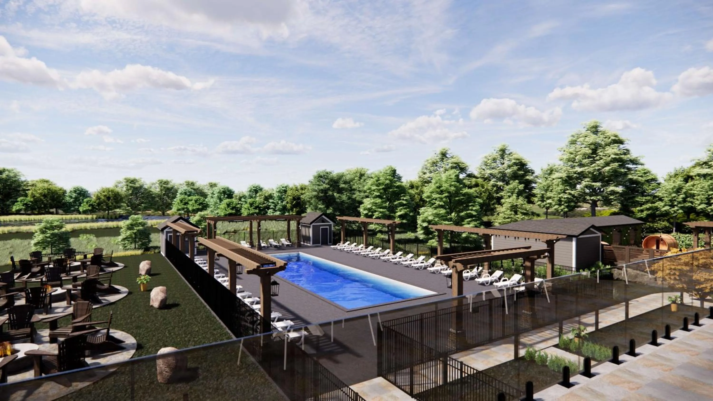 Pool view in Skaneateles Fields Resort & Spa, Curio Collection By Hilton