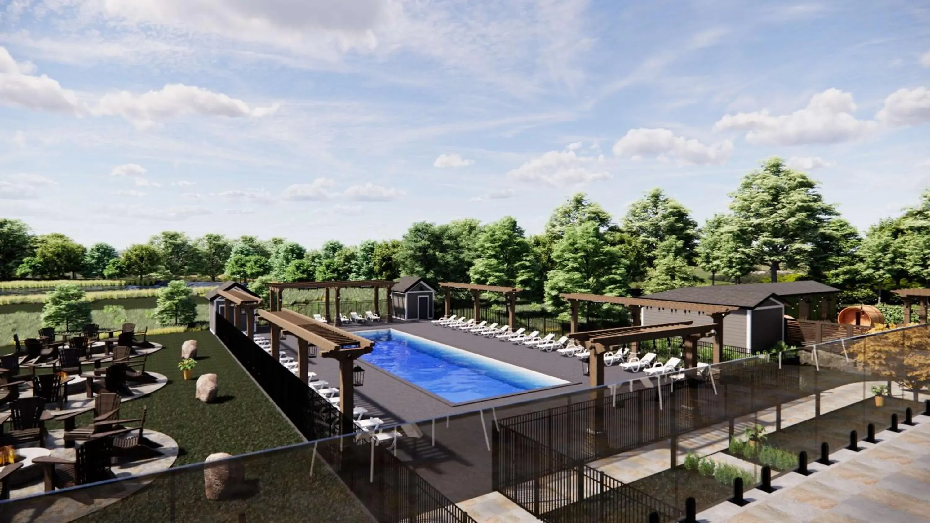 Pool view in Skaneateles Fields Resort & Spa, Curio Collection By Hilton Pool view in Skaneateles Fields Resort & Spa, Curio Collection By Hilton