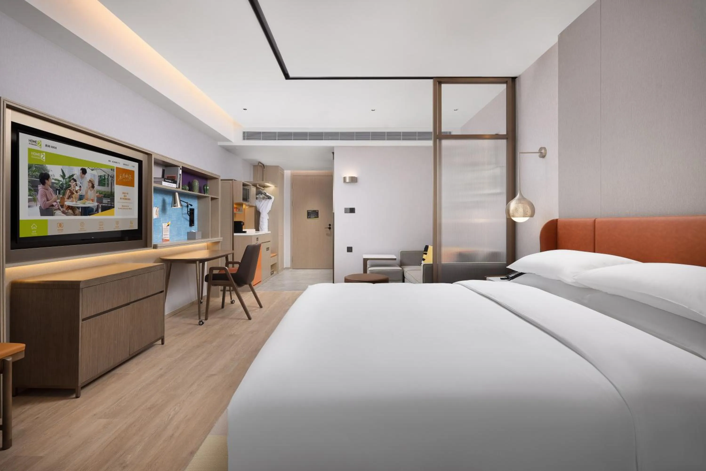 Seating area, Bed in Home2 Suite by Hilton Chaozhou