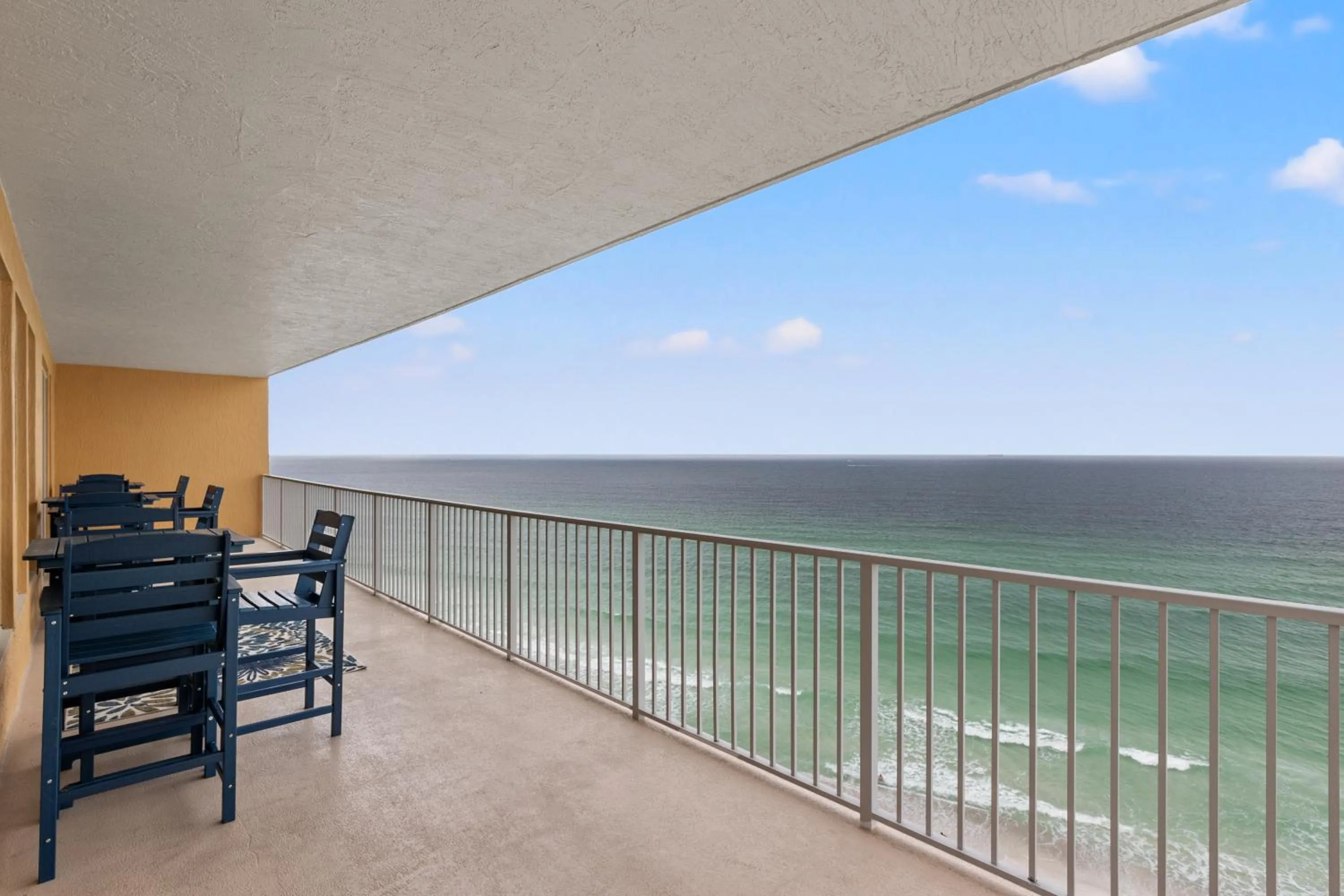 Balcony/Terrace in Treasure Shores–3BR Beachfront Corner Unit sleeps 8 with Stunning Gulf Views!