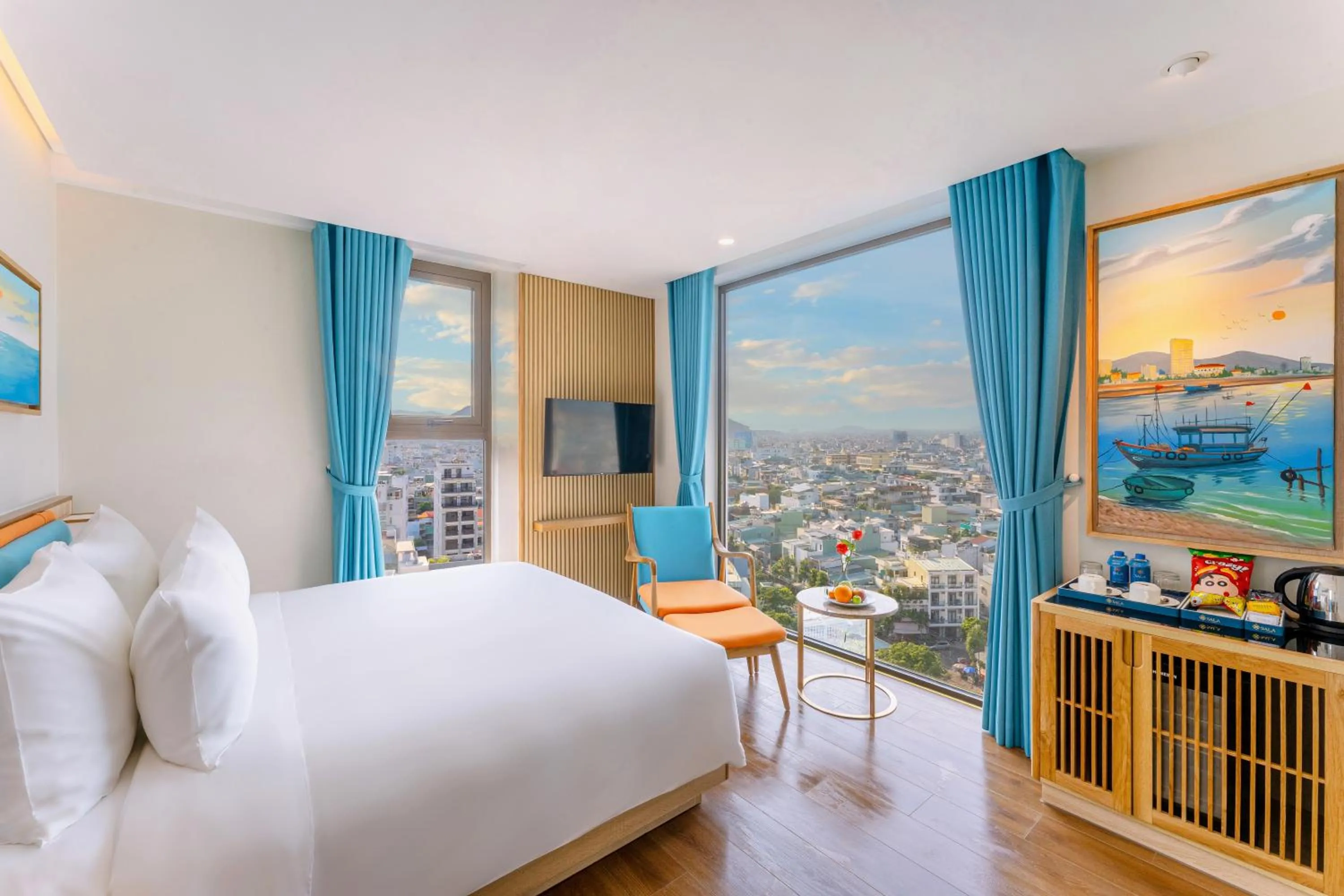 View (from property/room), Bed in Sala Quy Nhon Beach Hotel