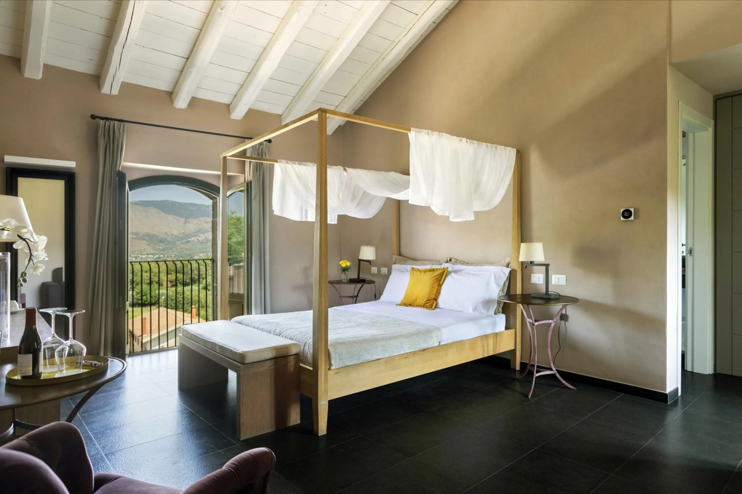 Bed in Firriato Hospitality Cavanera Etnea Resort & Wine Experience
