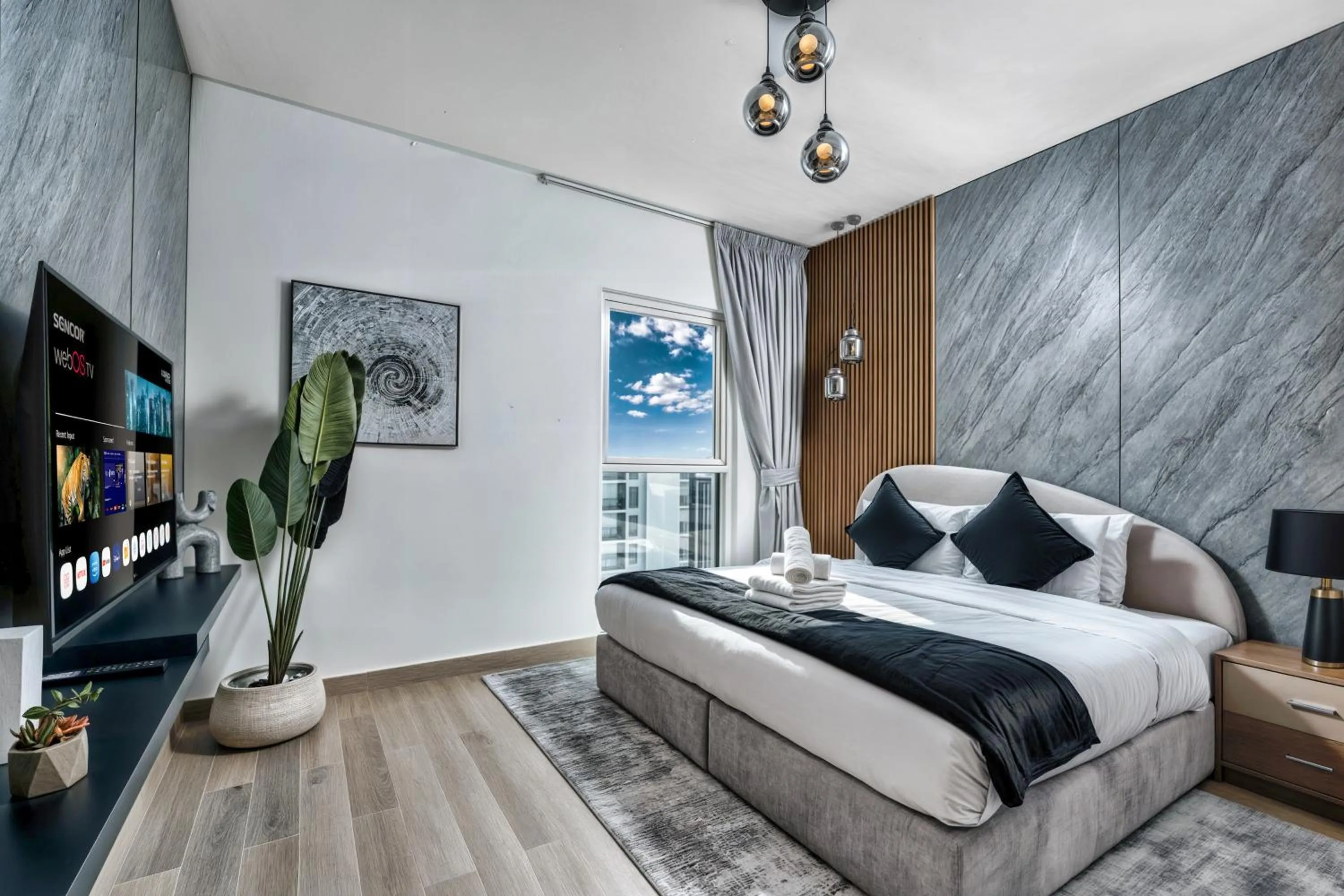 Bedroom, Bed in Desert Key - Perfectly Located Yas Island Premier Apts