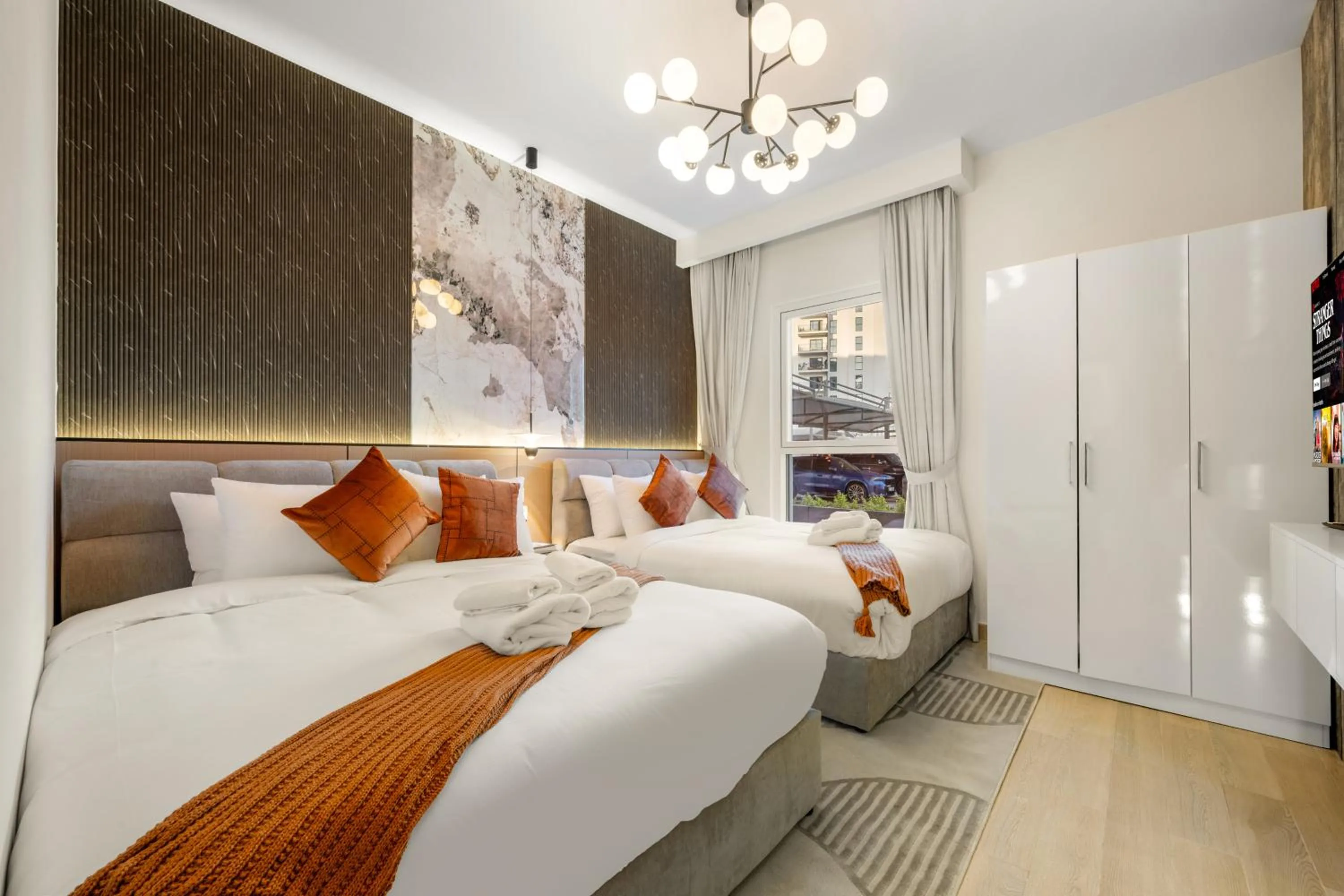 Bedroom, Bed in Desert Key - Perfectly Located Yas Island Premier Apts