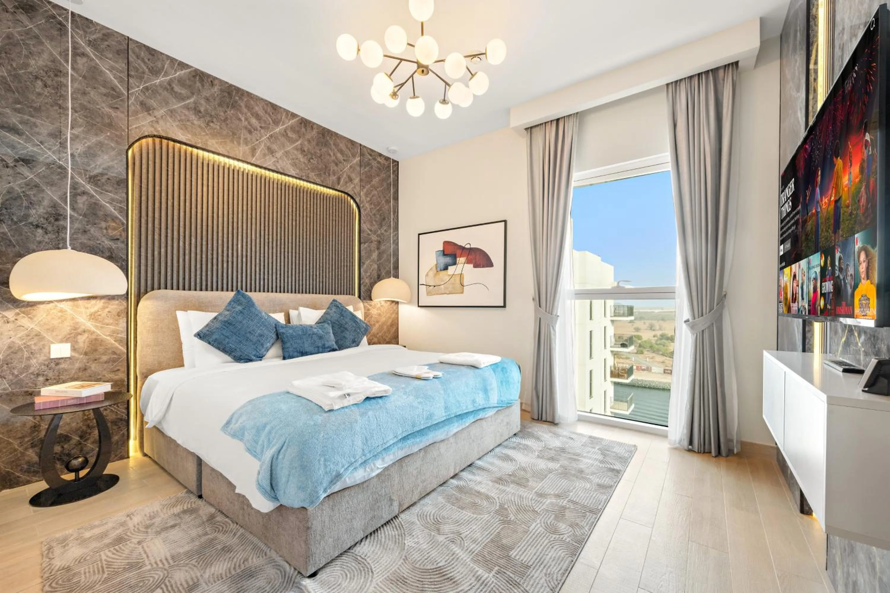 Bedroom, Bed in Desert Key - Perfectly Located Yas Island Premier Apts
