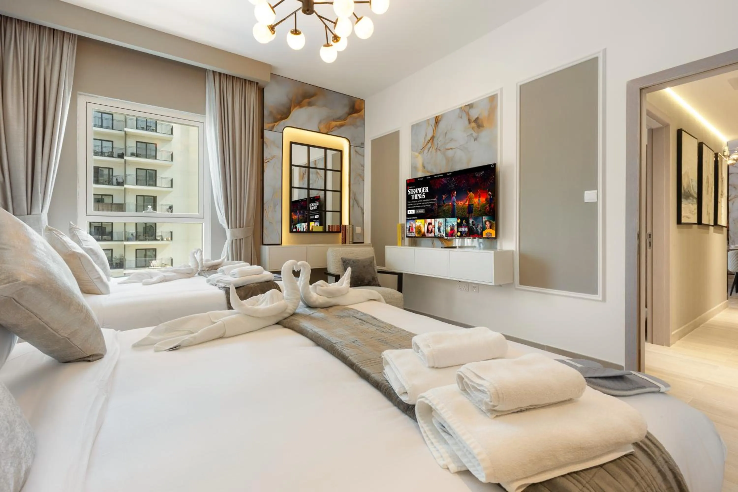 Bedroom, Bed in Desert Key - Perfectly Located Yas Island Premier Apts