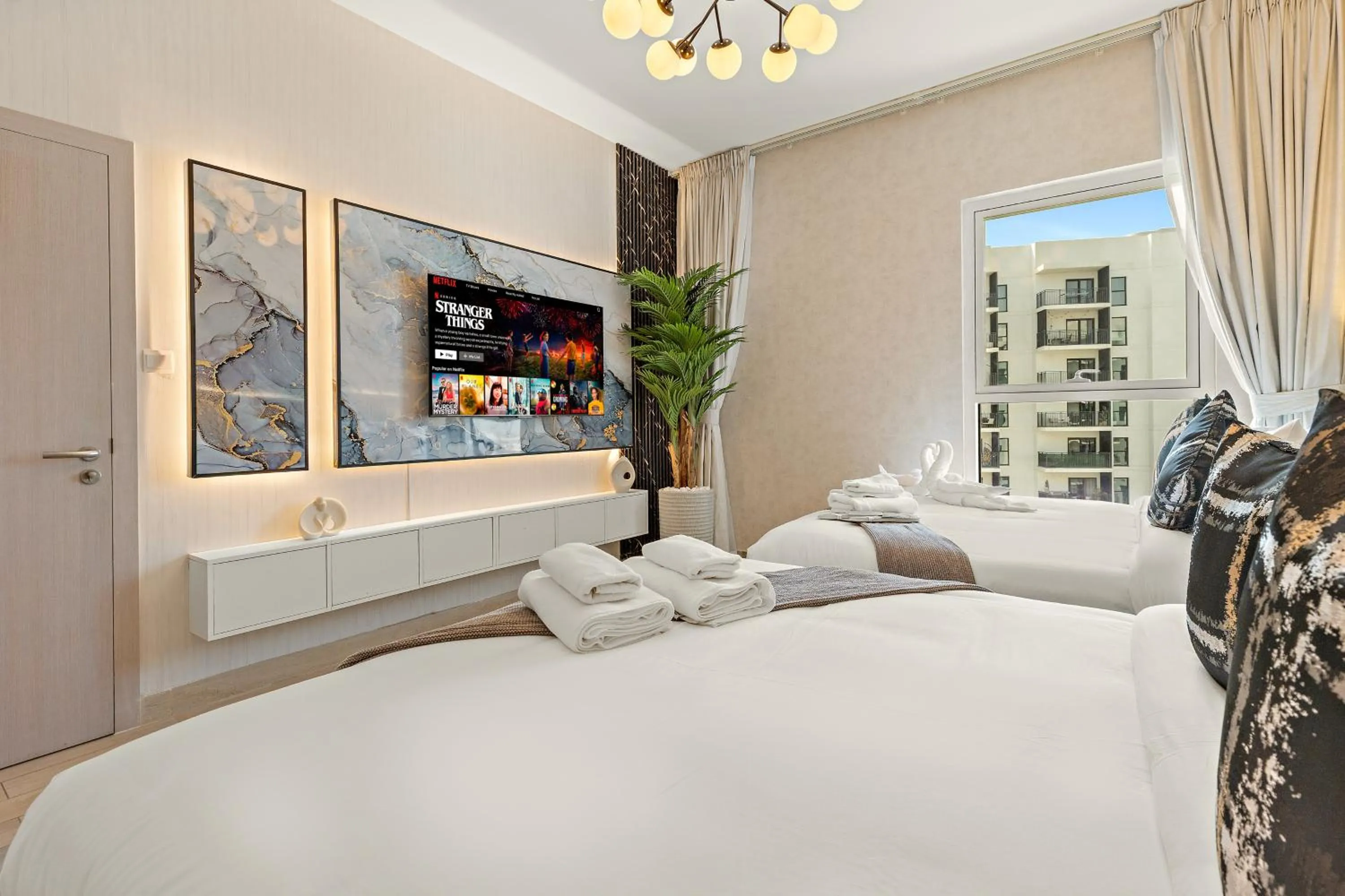 Bedroom, Bed in Desert Key - Perfectly Located Yas Island Premier Apts