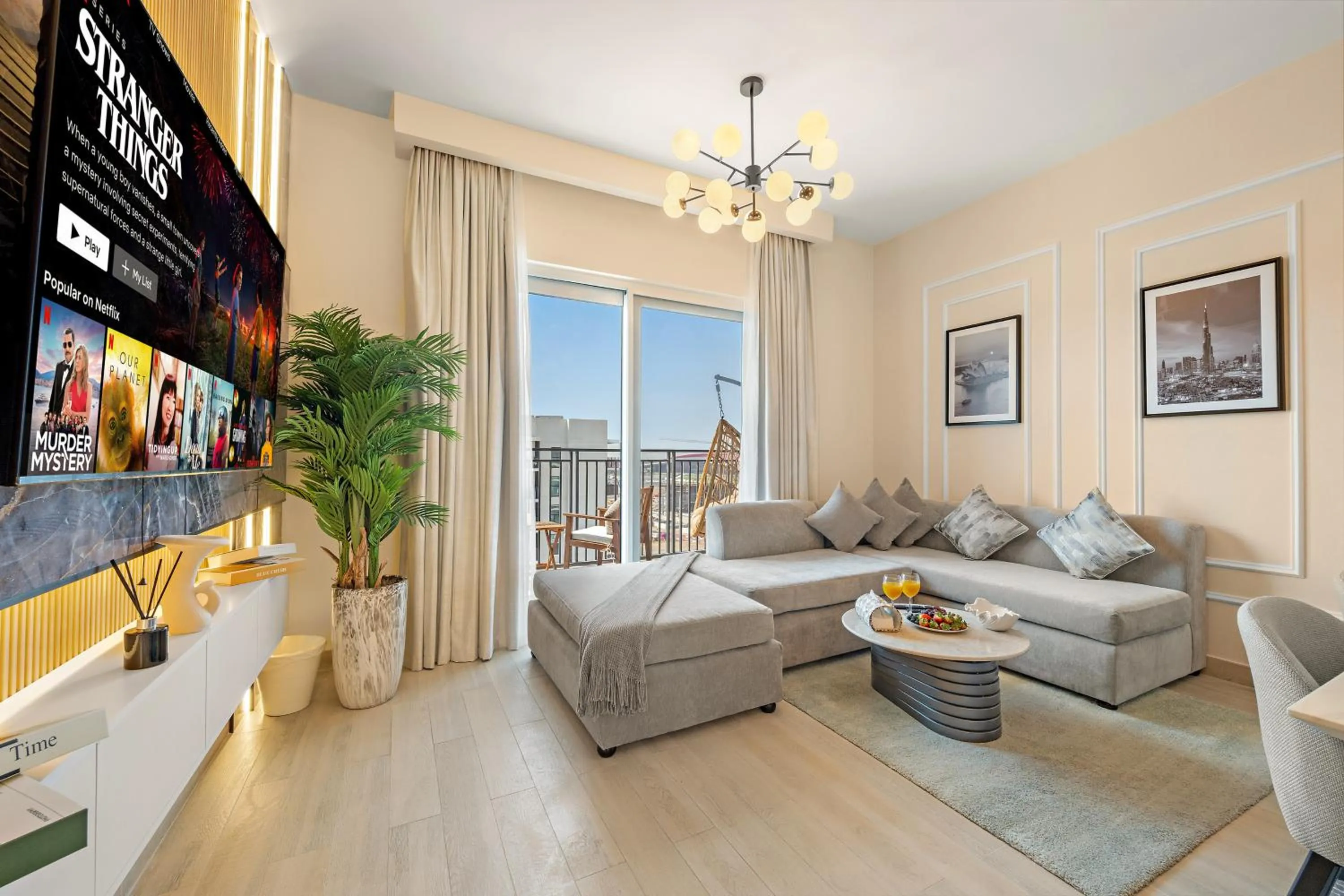 Living room, Bed in Desert Key - Perfectly Located Yas Island Premier Apts