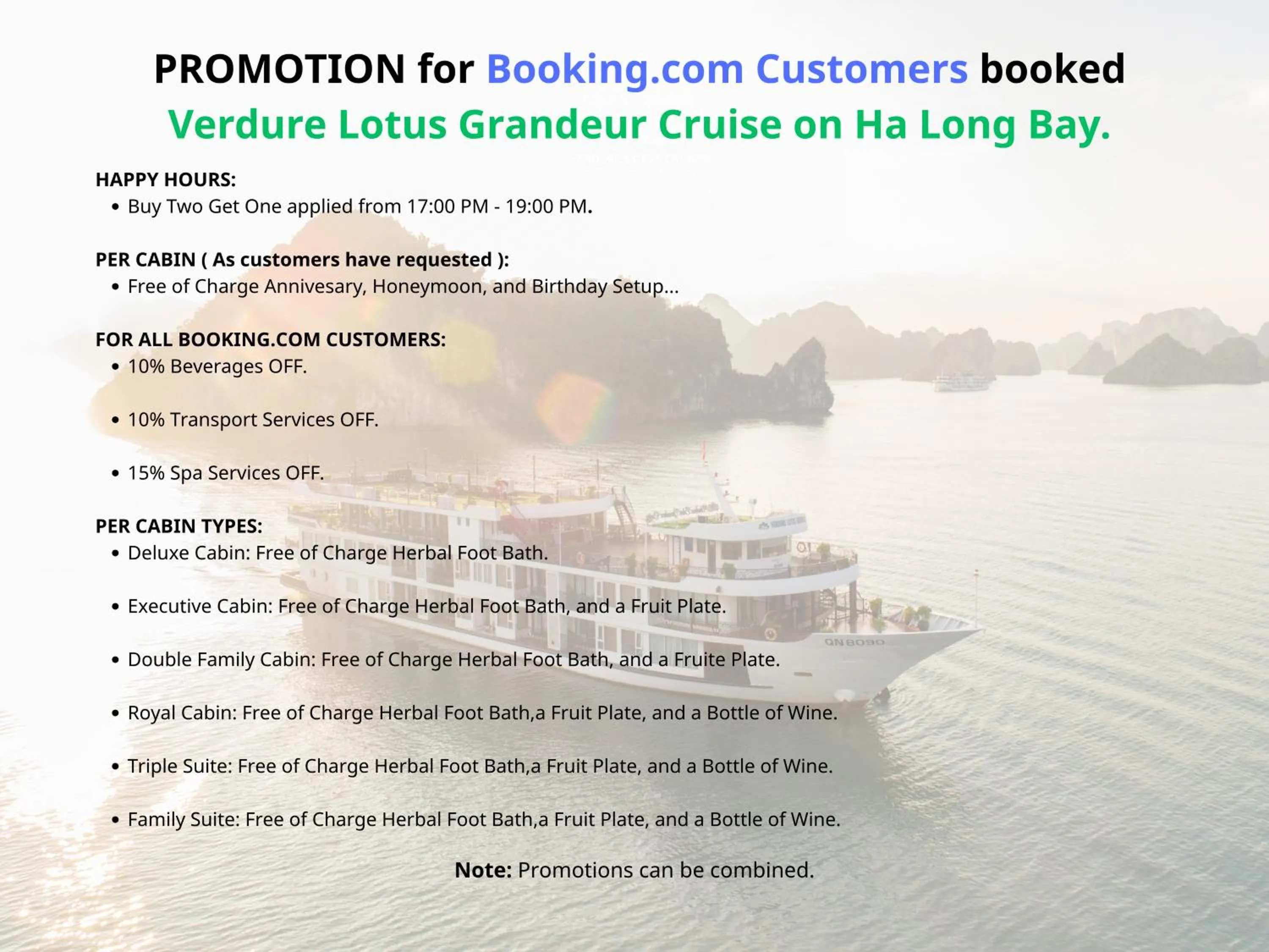 Text overlay in Verdure Lotus Grandeur Cruise on Ha Long Bay