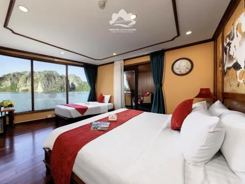 Photo of the whole room, Bed in Verdure Lotus Grandeur Cruise on Ha Long Bay