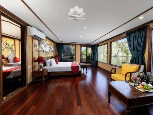 Photo of the whole room, Bed in Verdure Lotus Grandeur Cruise on Ha Long Bay