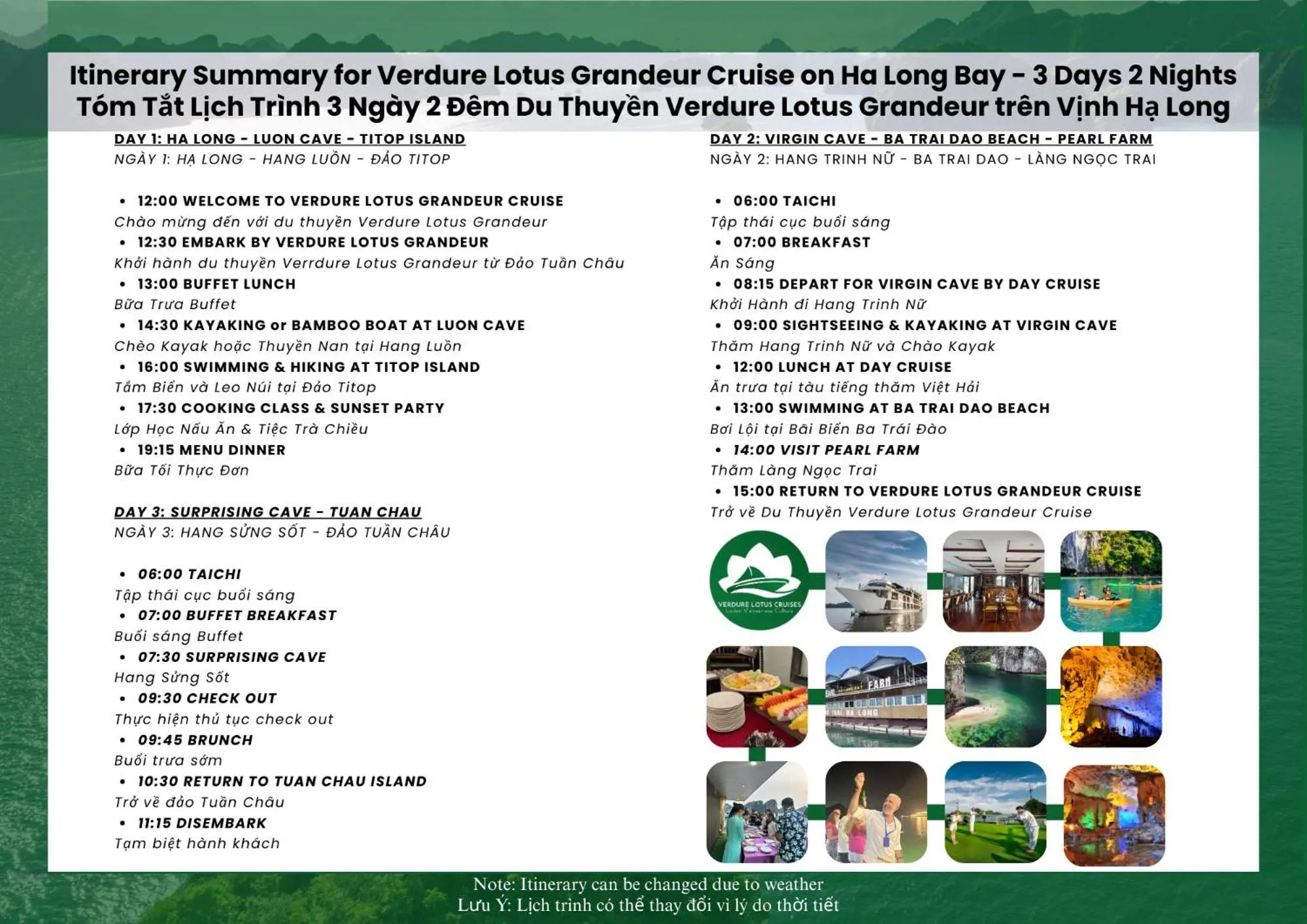 Text overlay in Verdure Lotus Grandeur Cruise on Ha Long Bay