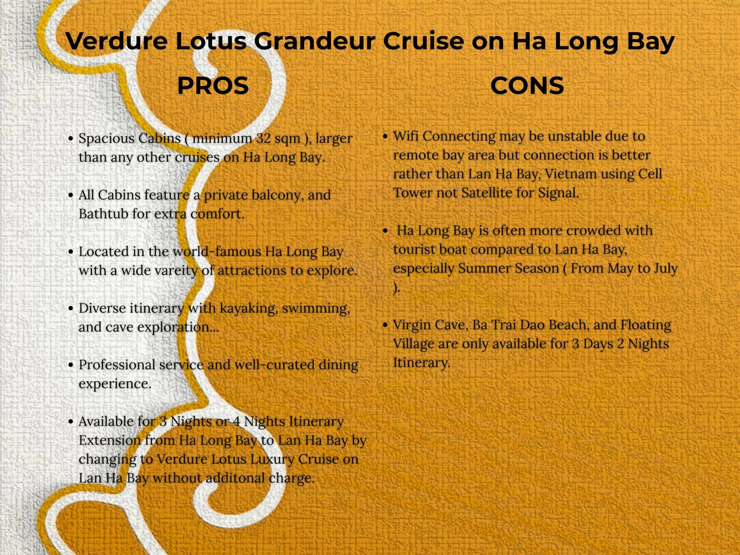 Text overlay in Verdure Lotus Grandeur Cruise on Ha Long Bay