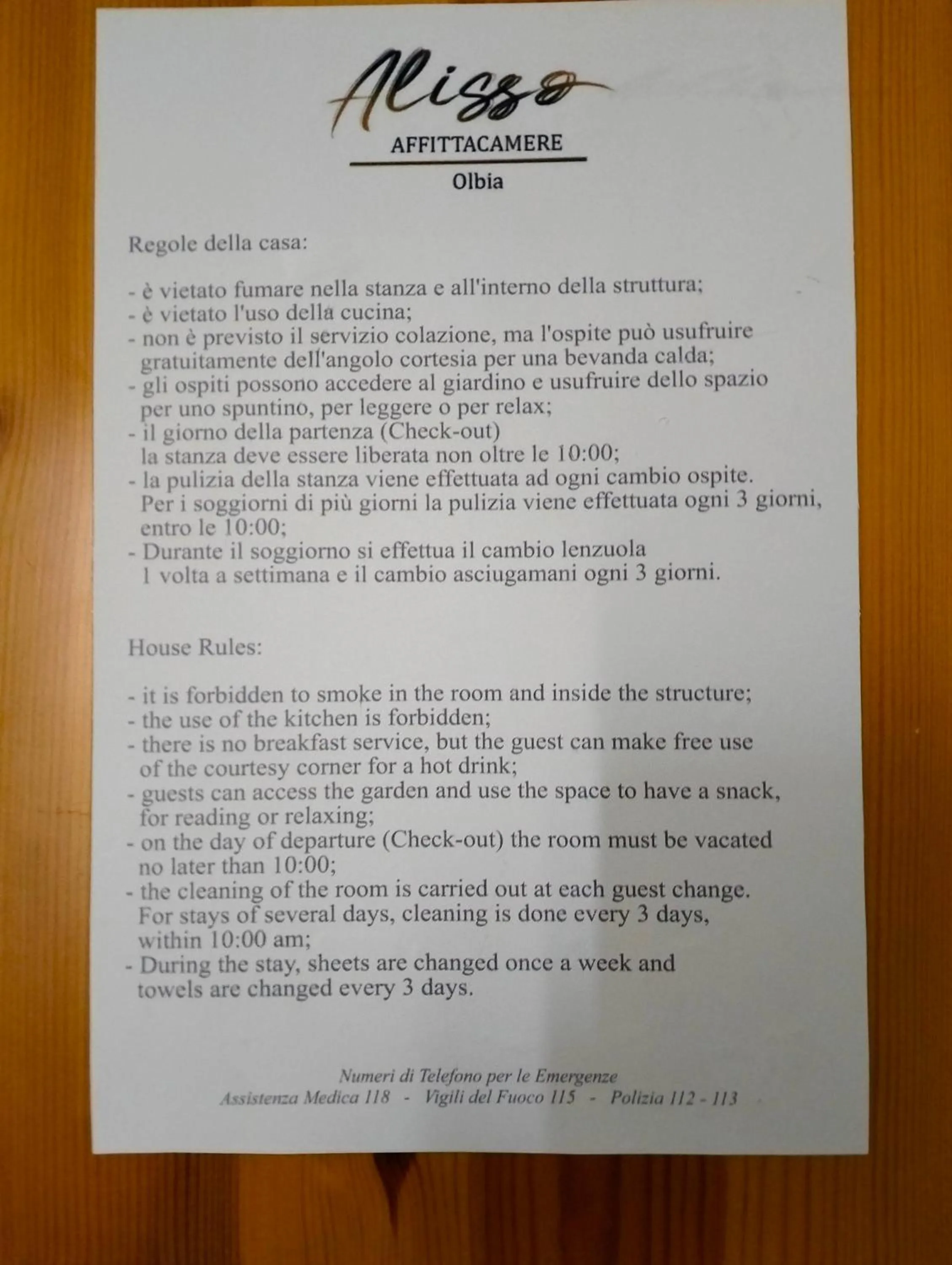 Text overlay in Affittacamere Alisso