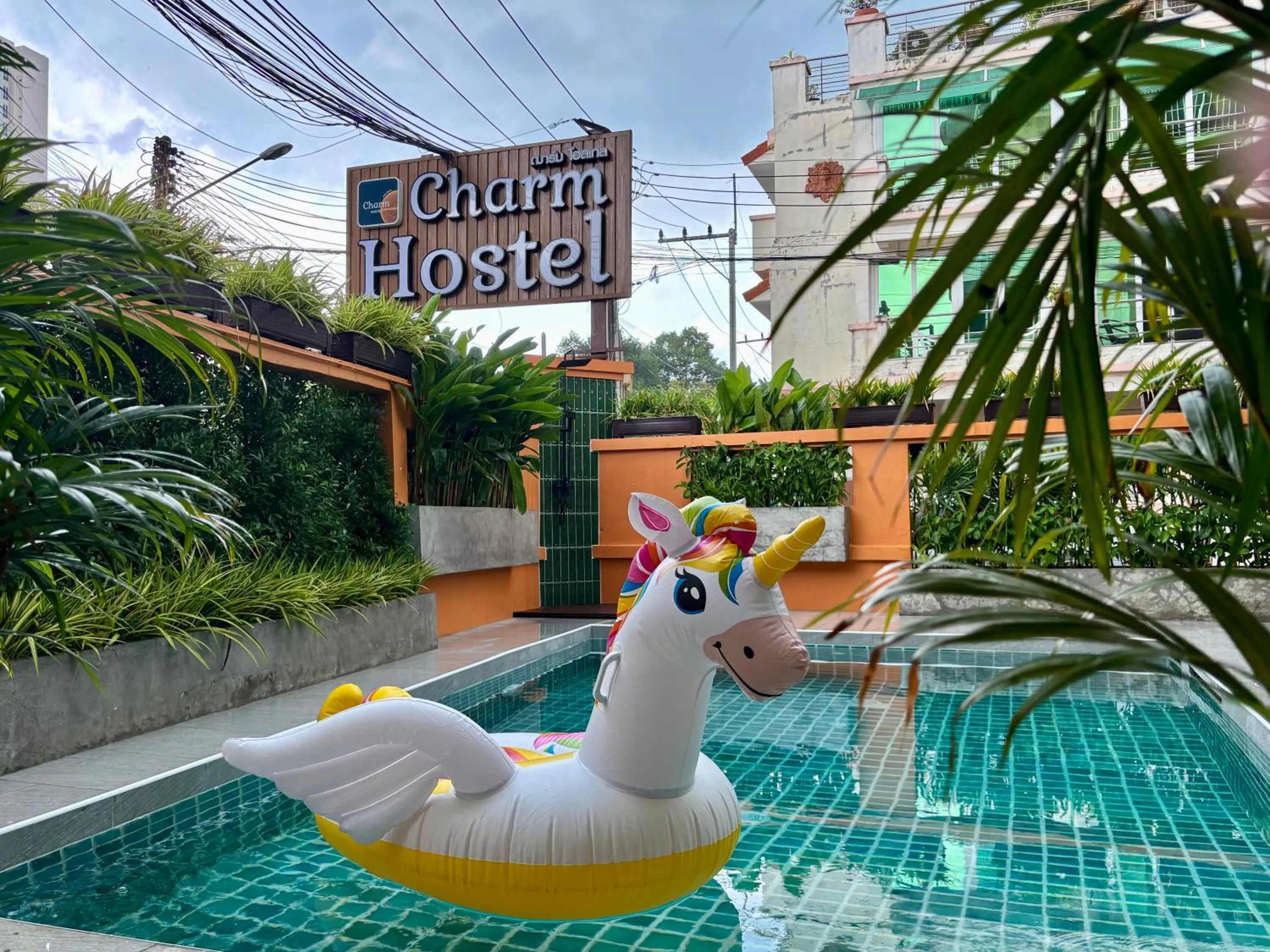 Swimming pool in Charm Hostel at Pratumnak