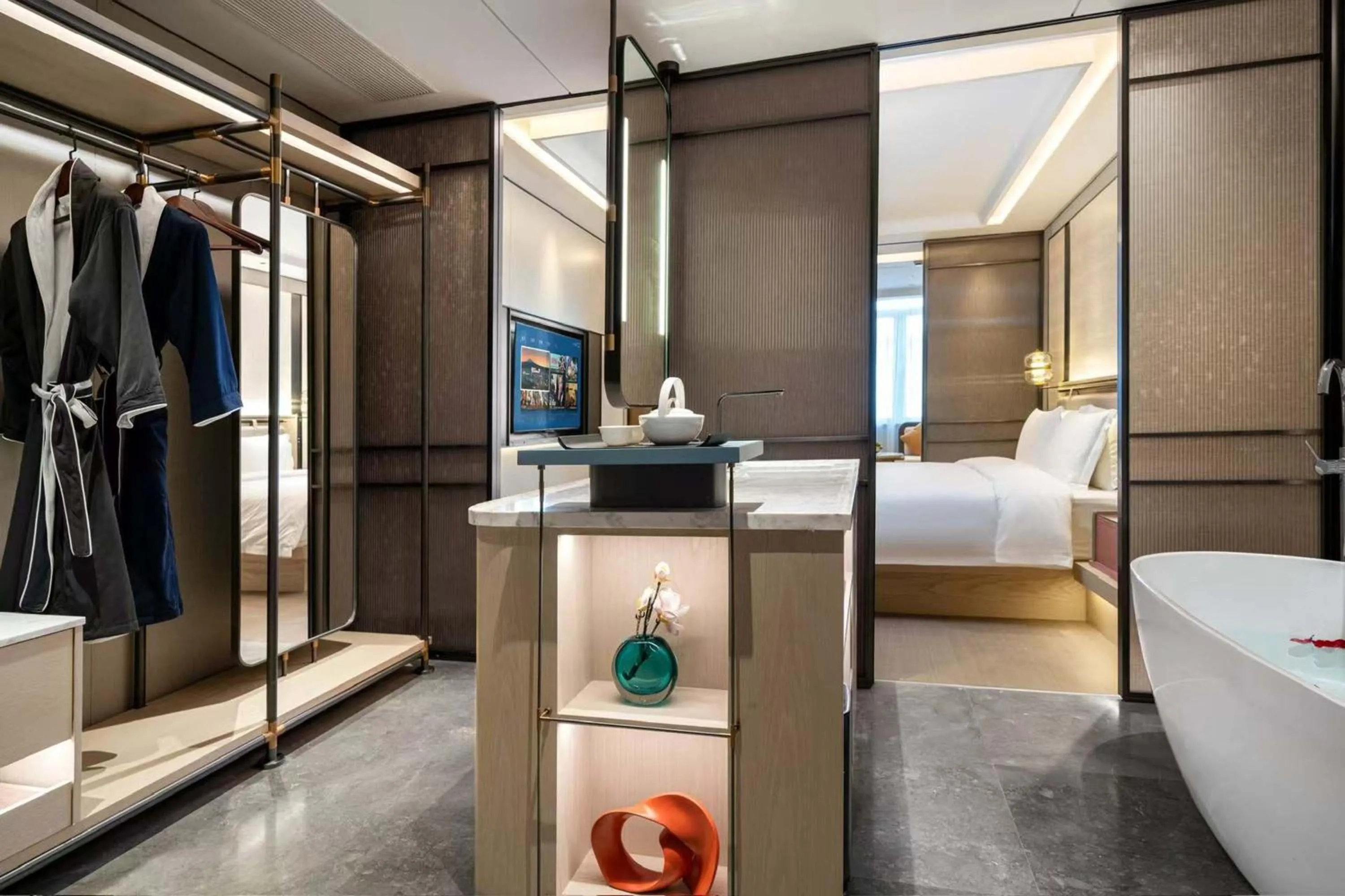 Bathroom, Bed in Shanghai Hongqiao Heyitang Hotel Beixinjing Subway Station Branch