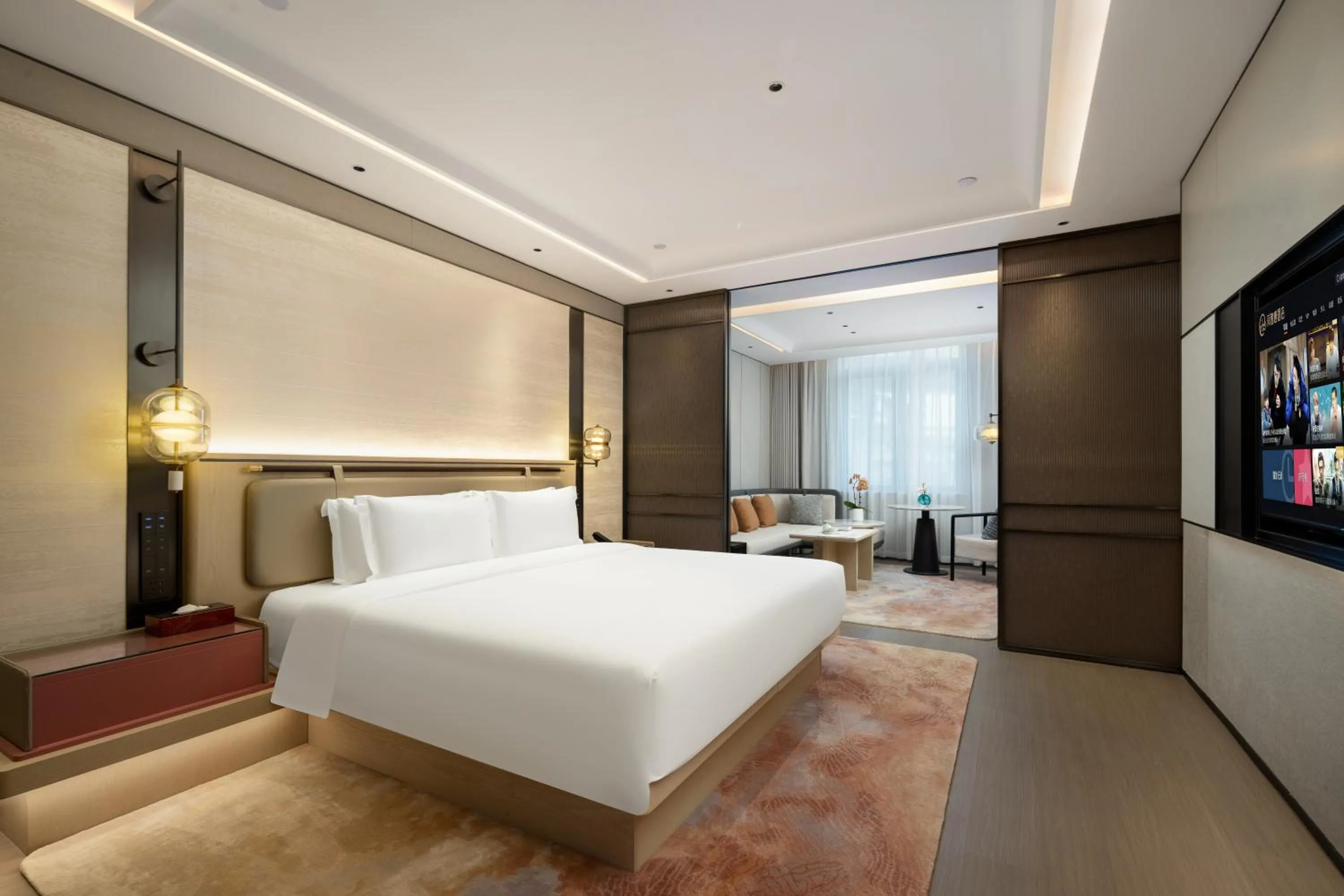 Communal lounge/ TV room, Bed in Shanghai Hongqiao Heyitang Hotel Beixinjing Subway Station Branch