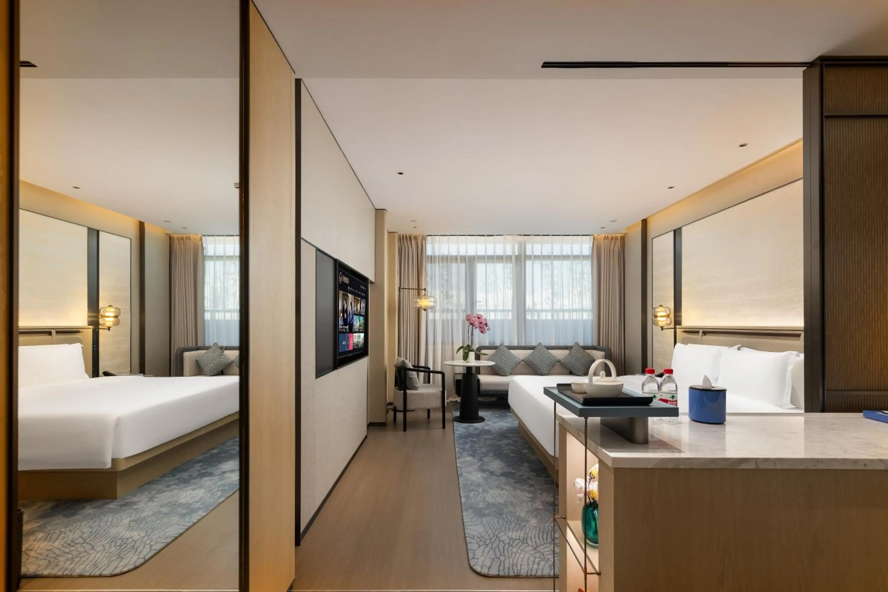 TV and multimedia, Bed in Shanghai Hongqiao Heyitang Hotel Beixinjing Subway Station Branch