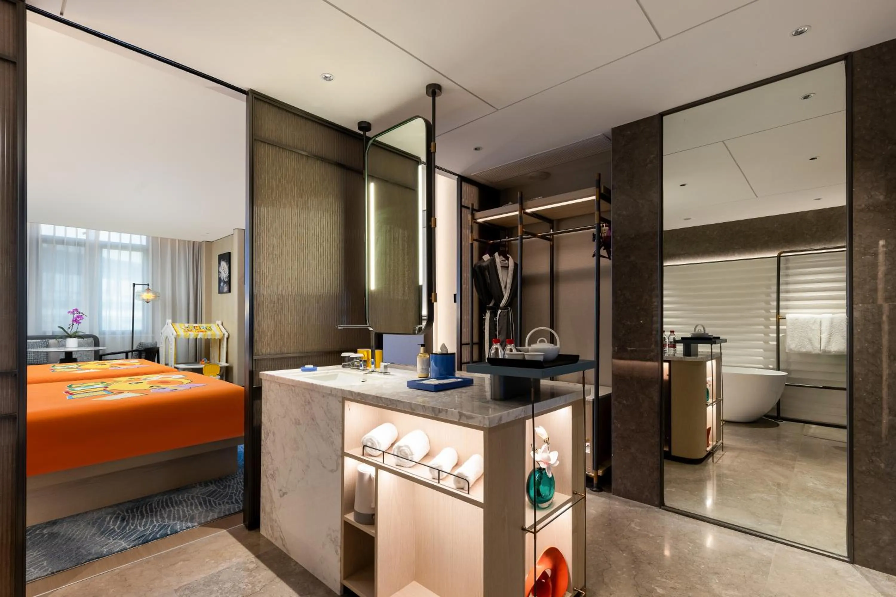 Bathroom, Bed in Shanghai Hongqiao Heyitang Hotel Beixinjing Subway Station Branch