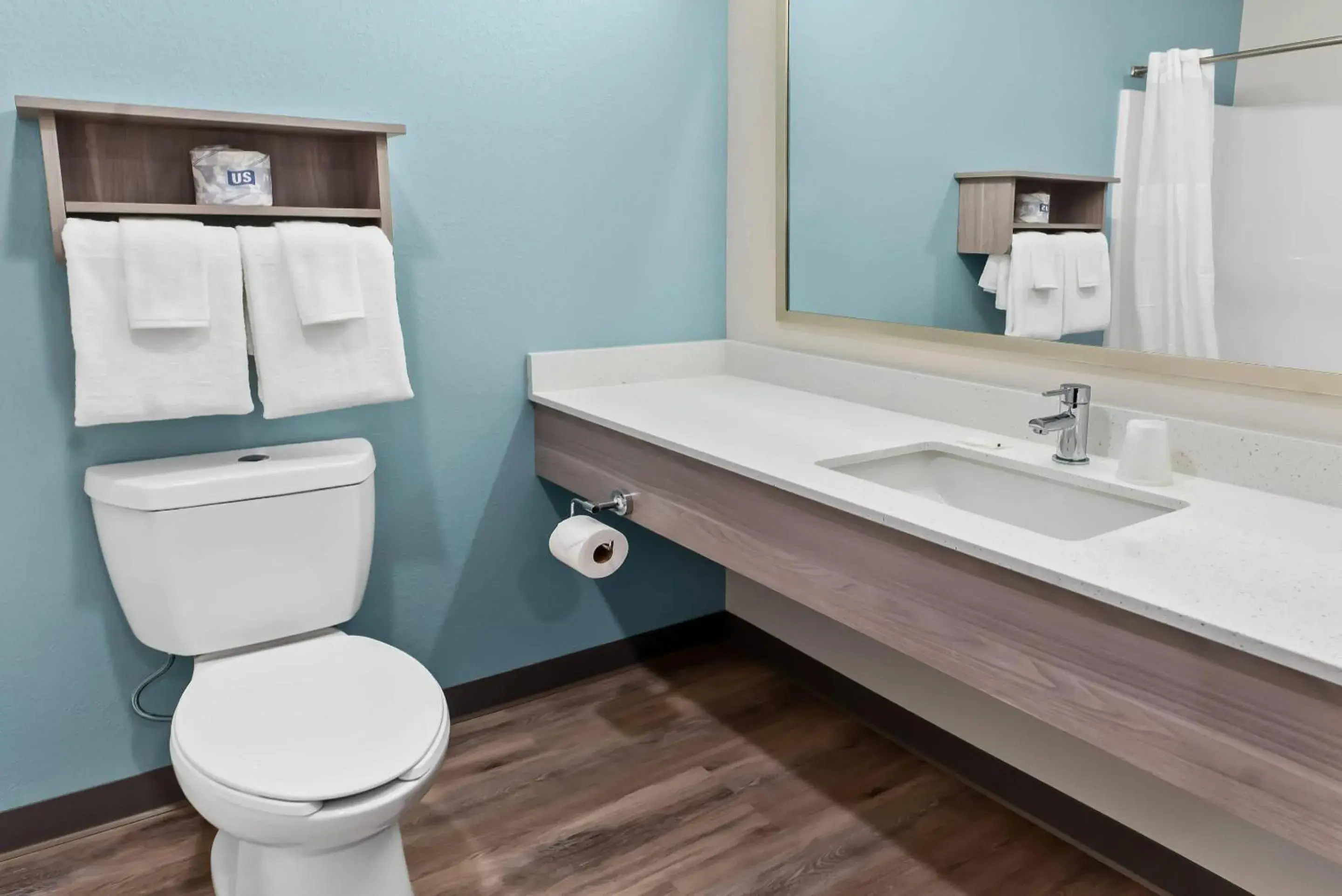 Efficiency Quadruple Room with Two Queen Beds and Roll-In Shower - Disability Access/Non Smoking in WoodSpring Suites Greenville Airport Efficiency Quadruple Room with Two Queen Beds and Roll-In Shower - Disability Access/Non Smoking in WoodSpring Suites Greenville Airport
