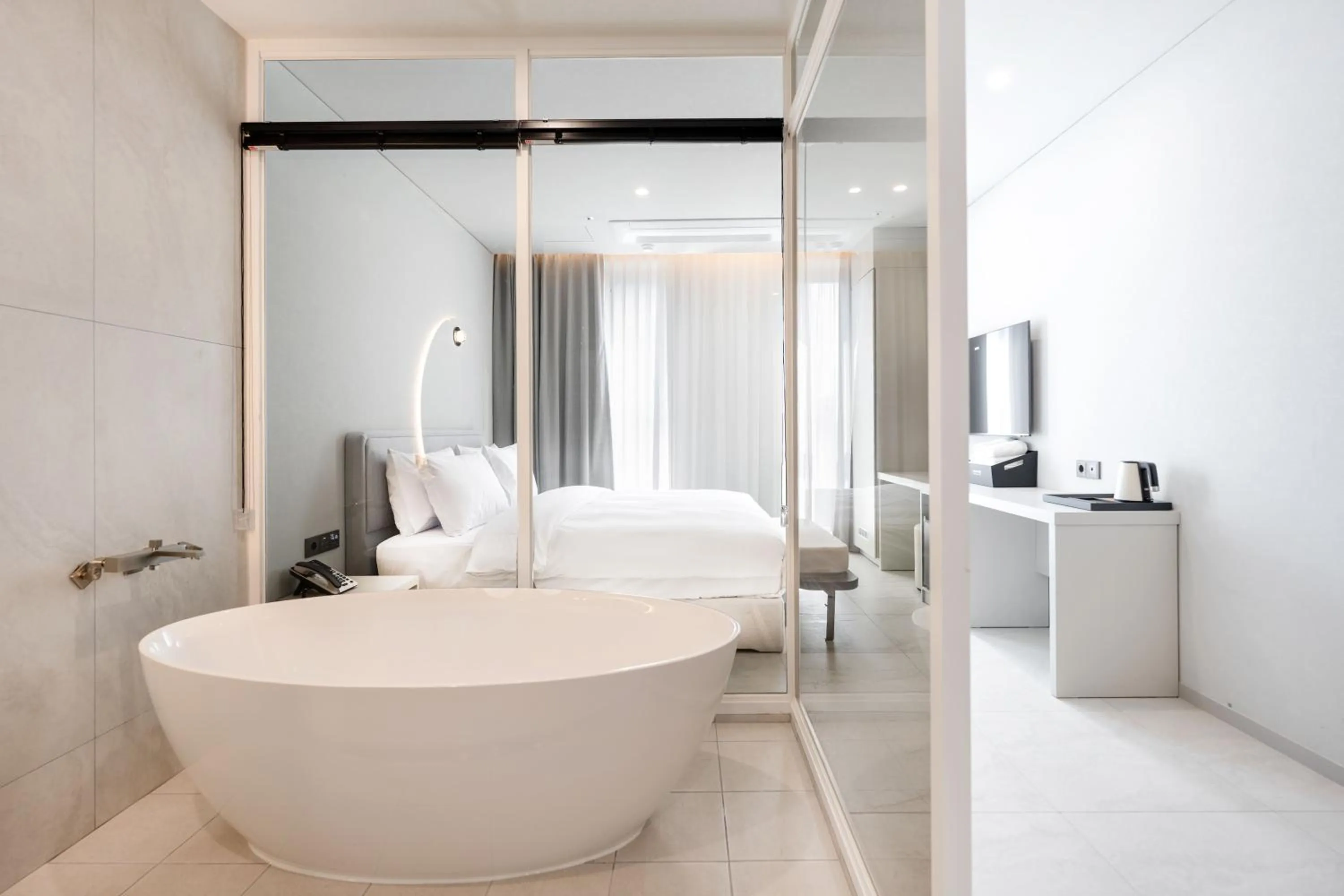 Bathroom, Bed in Gyeongju city hotel