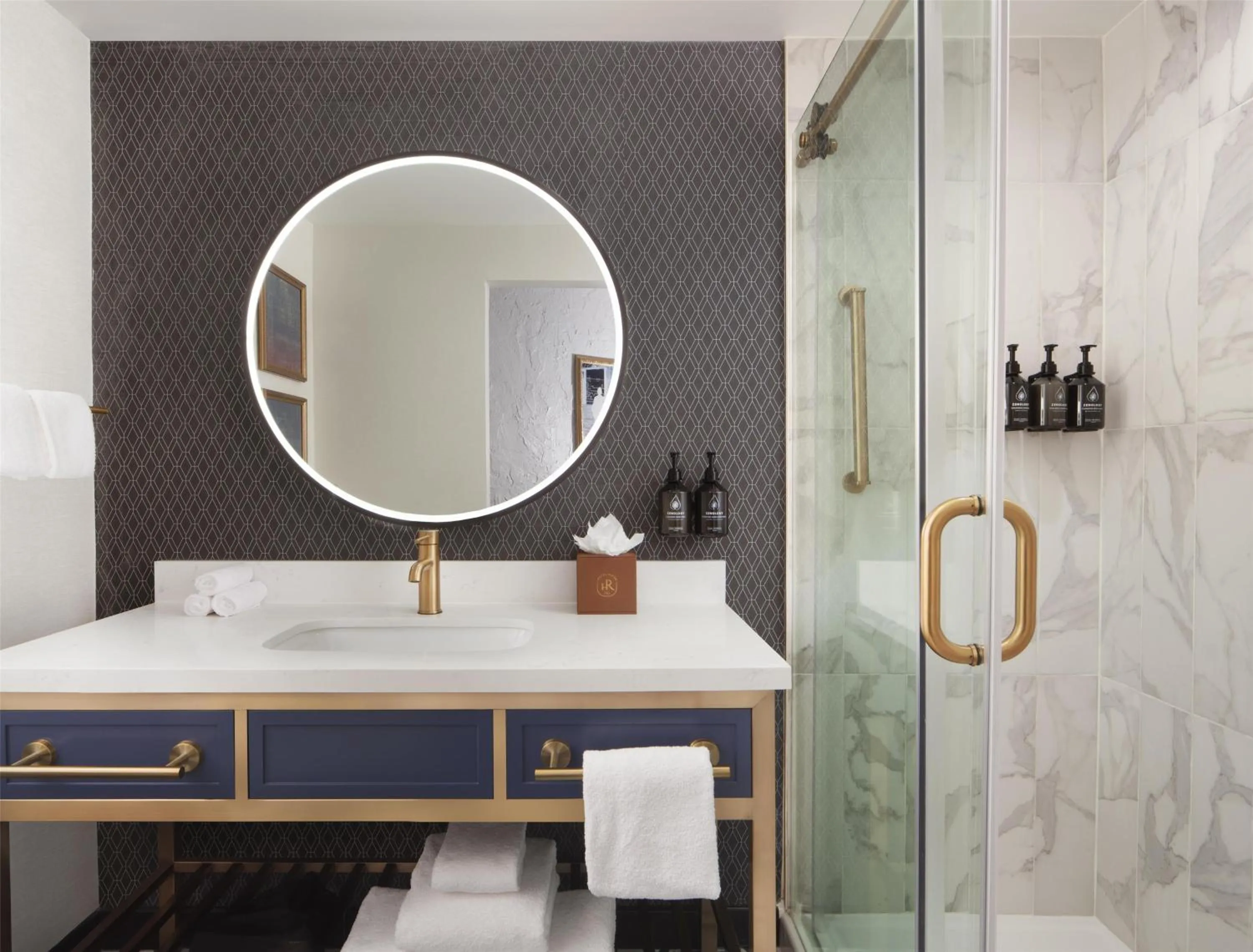 Bathroom in Hotel Royer Urbana Champaign, Tapestry Collection by Hilton