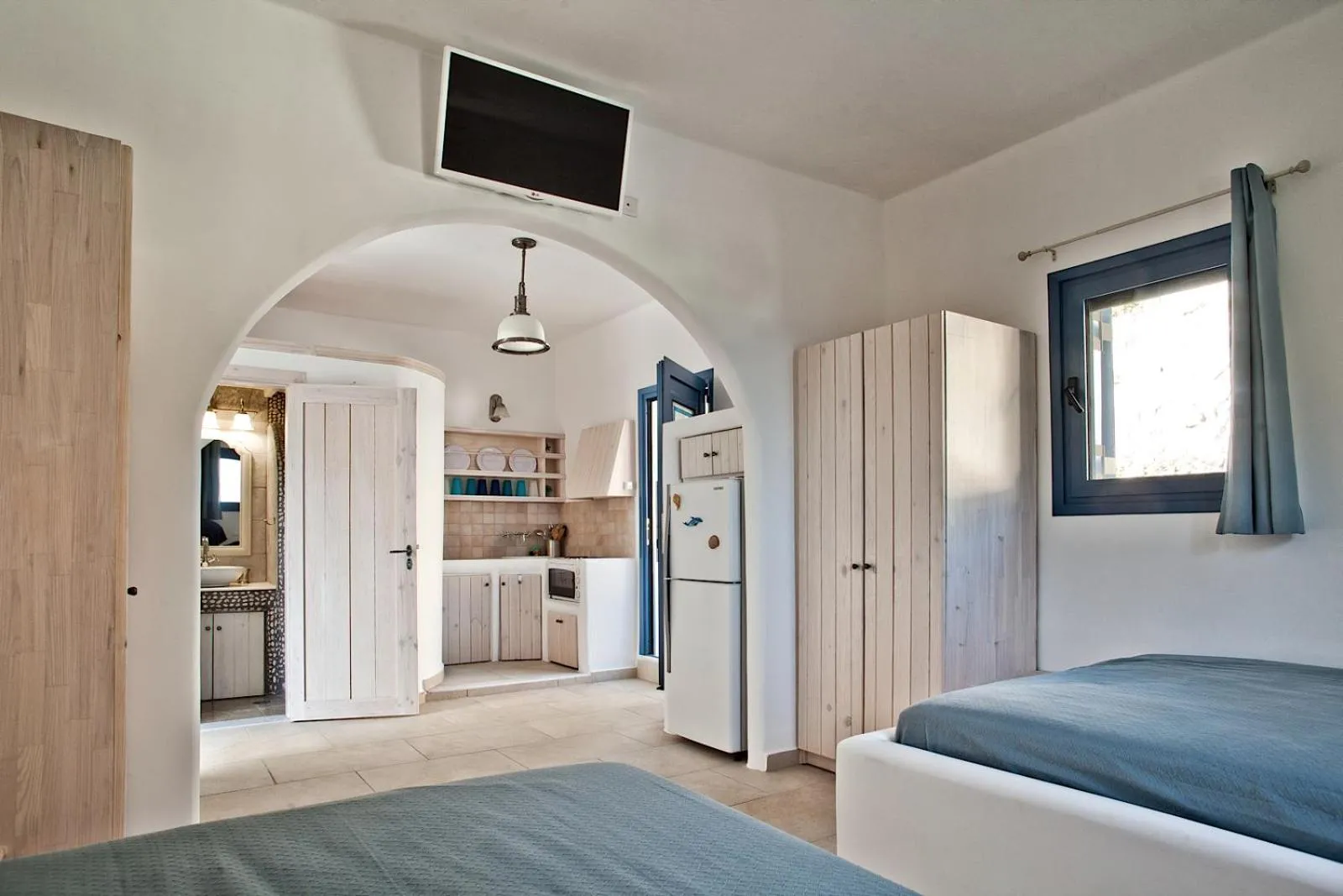 Bathroom, Bed in Villa Stamatina