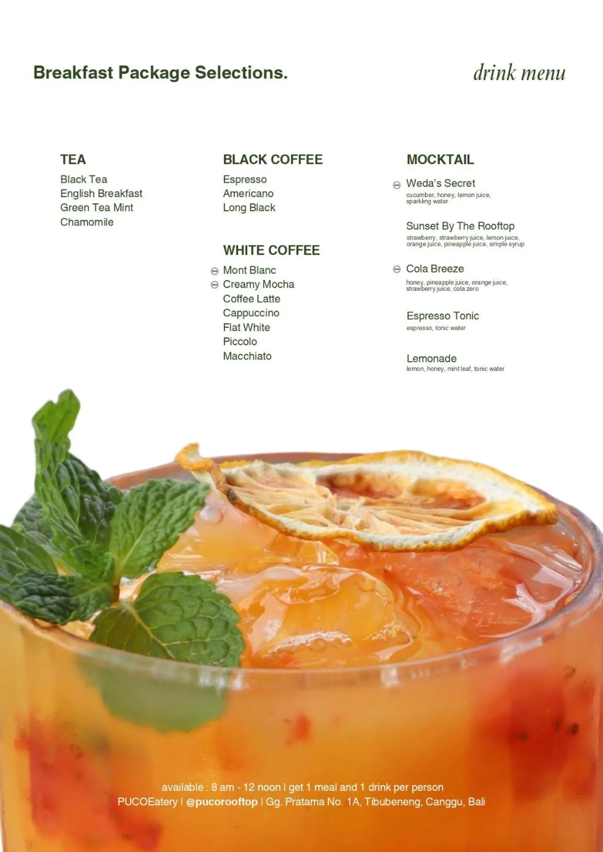 Food and drinks in Puri Kaja House