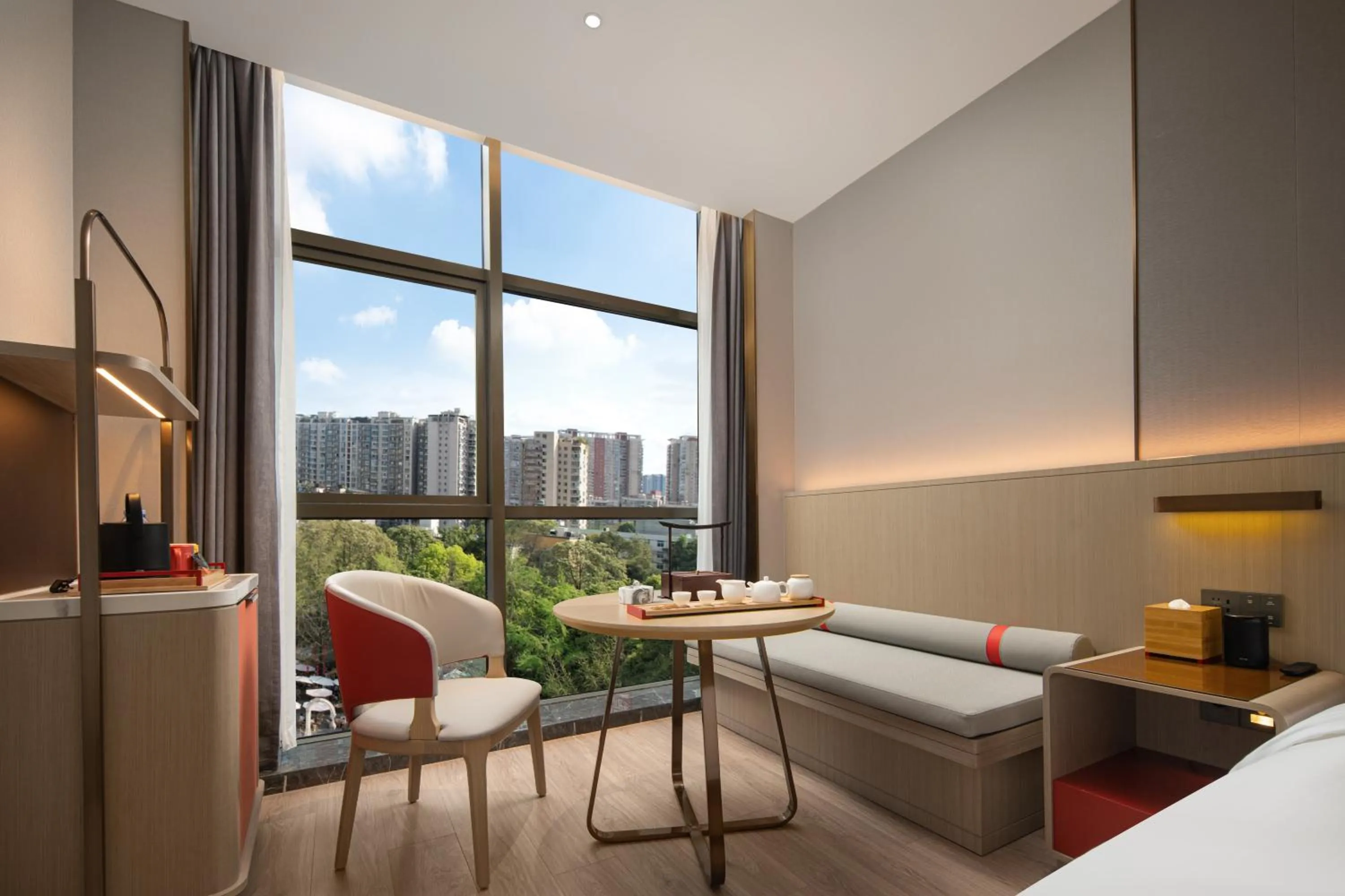 View (from property/room), Bed in Echeng Hotel Chengdu Chunxi Road Taikoo Li