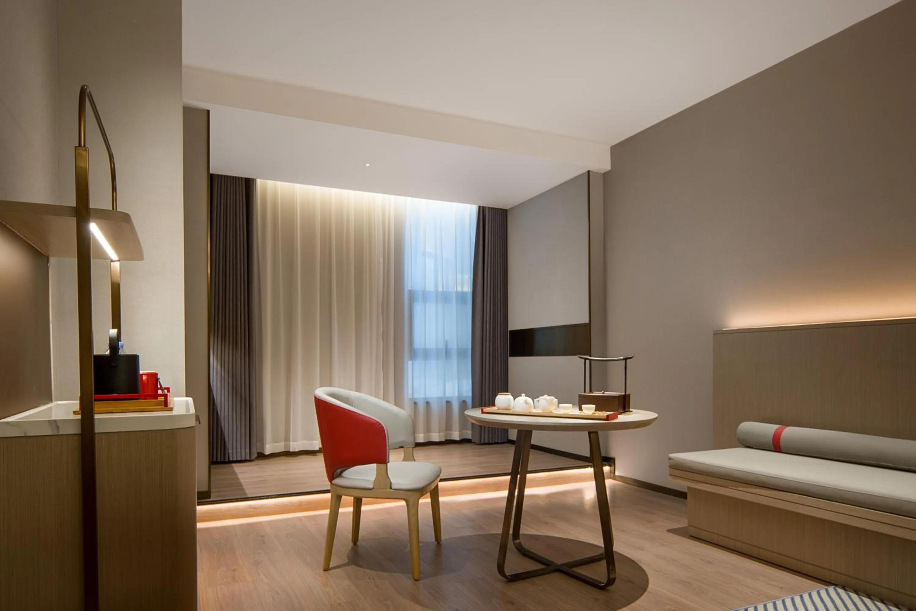 Seating area, Bed in Echeng Hotel Chengdu Chunxi Road Taikoo Li